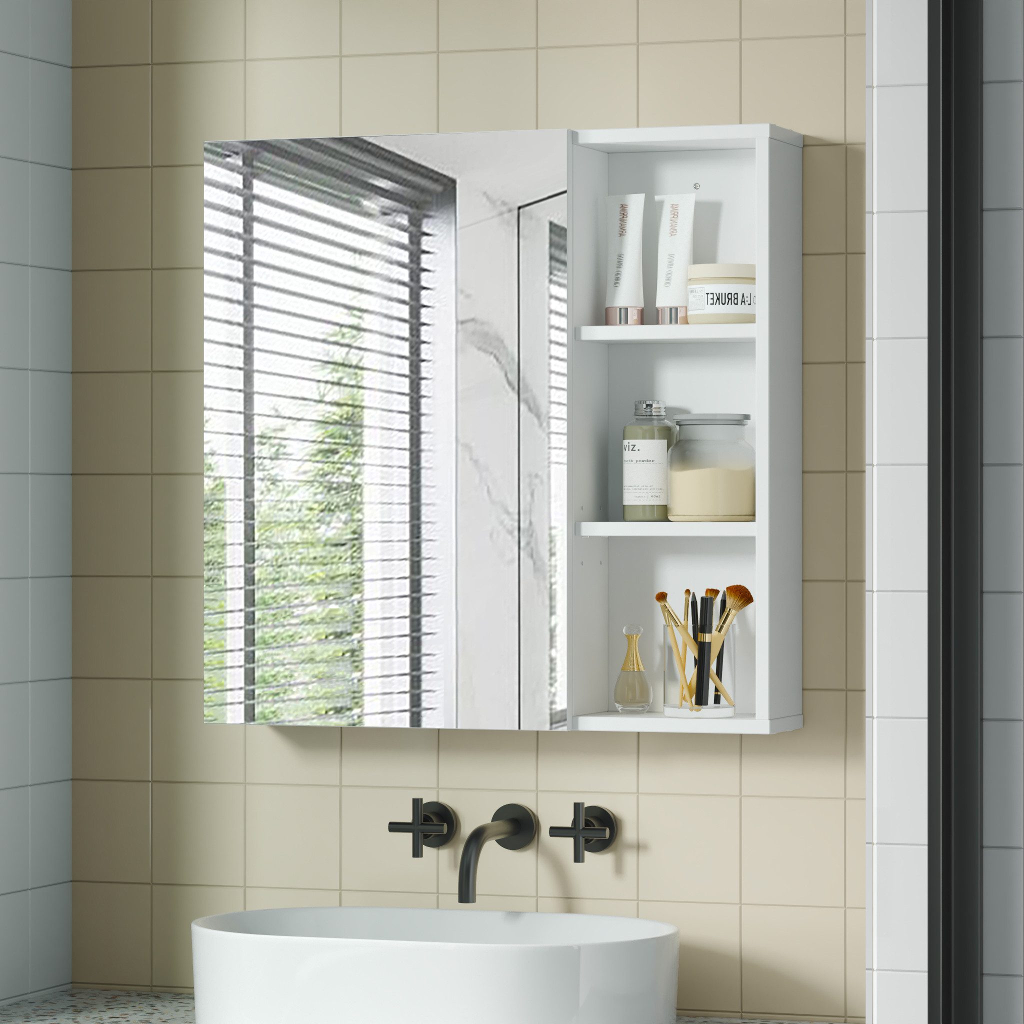 Mondeer Badezimmerspiegelschrank Badezimmerspiegel mit 1 Tür und 4 Haken ve günstig online kaufen