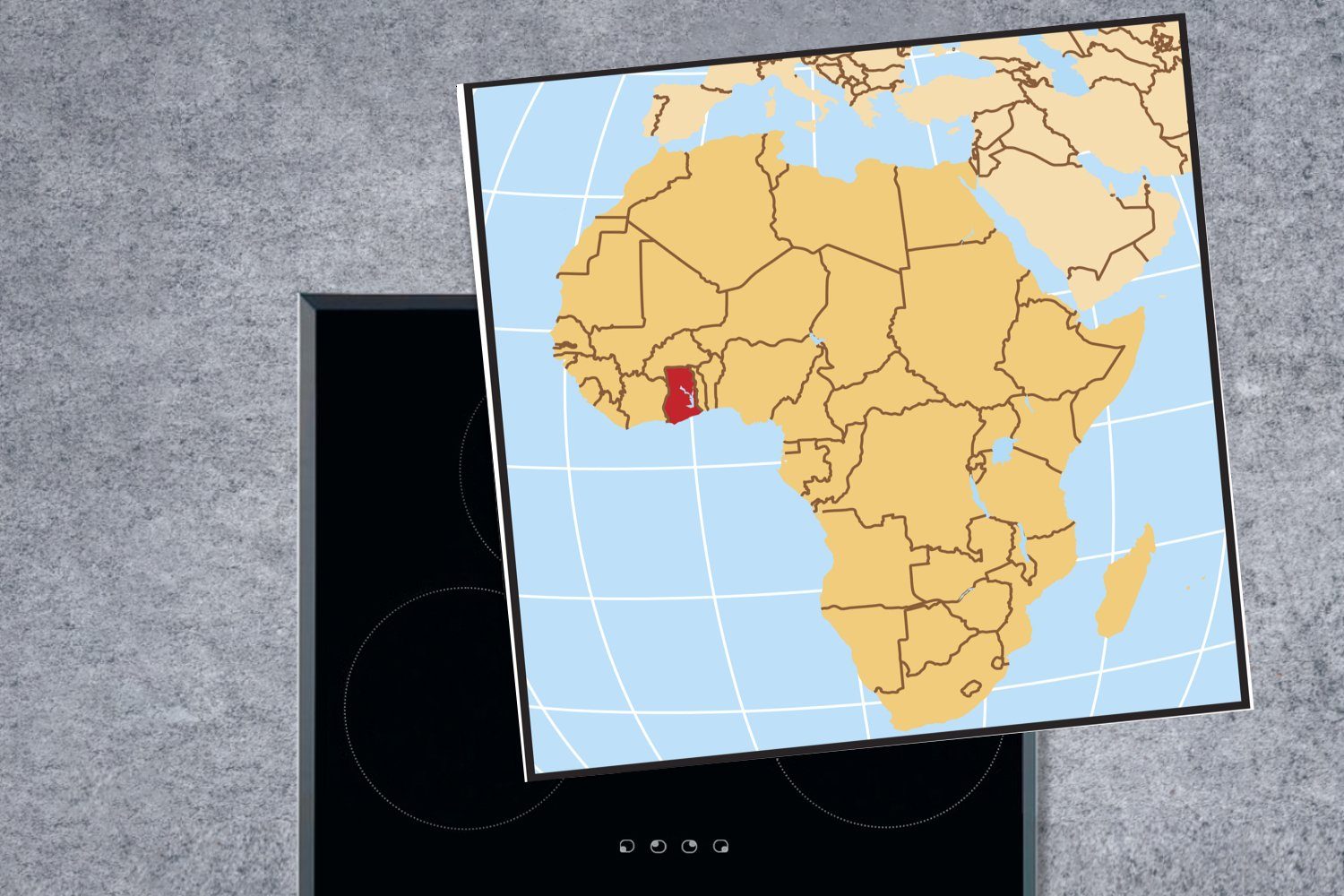 afrikanischen 78x78 Vinyl, tlg), Herdblende-/Abdeckplatte von der für Arbeitsplatte cm, Ghana (1 Landkarte, Illustration MuchoWow auf Ceranfeldabdeckung, küche