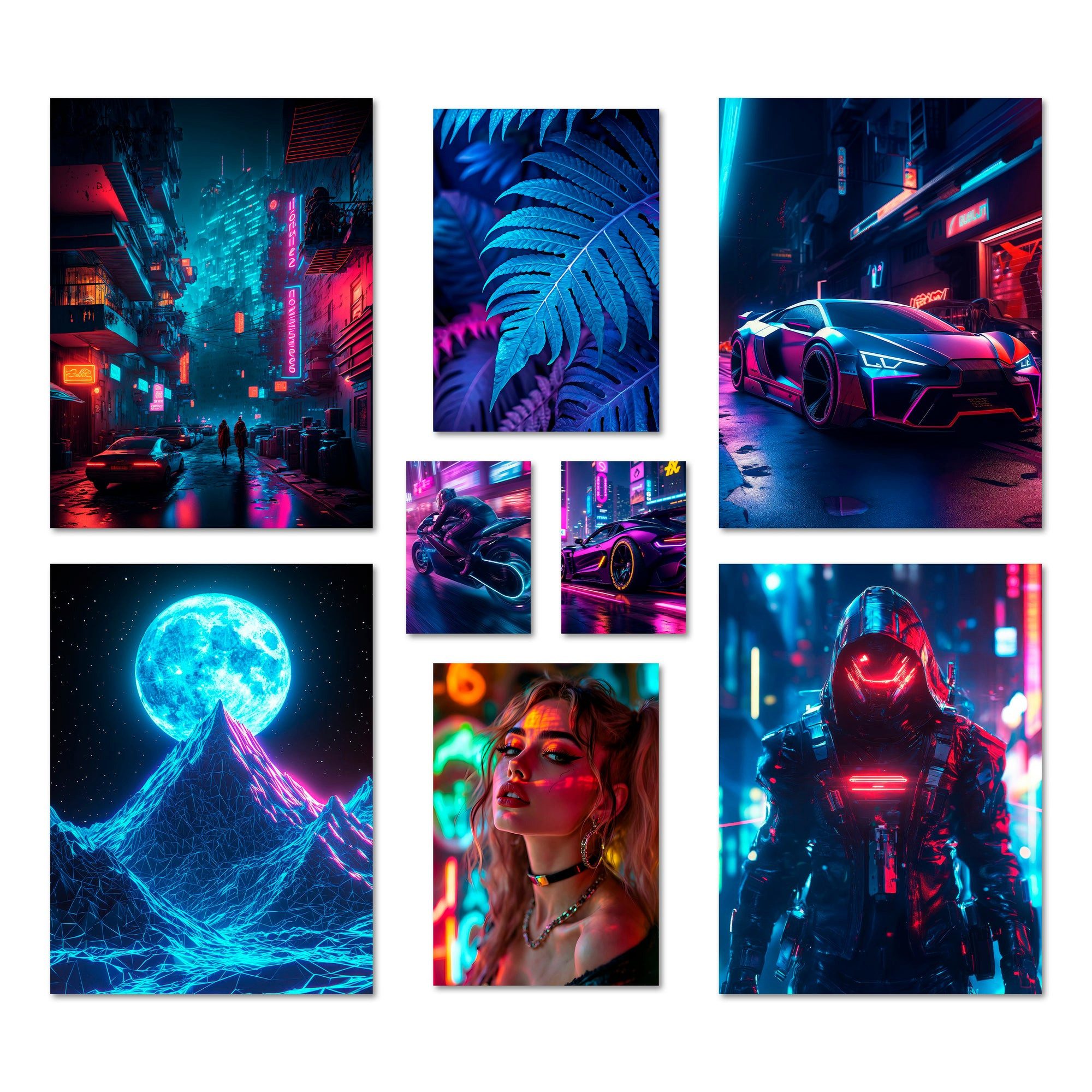 ARTFAVES Изображения-Collage Poster Set - Cyberpunk - Deko Wandbilder lila, cyberpunk, gamer, gamin, (Wandbilder modern, 8 St)
