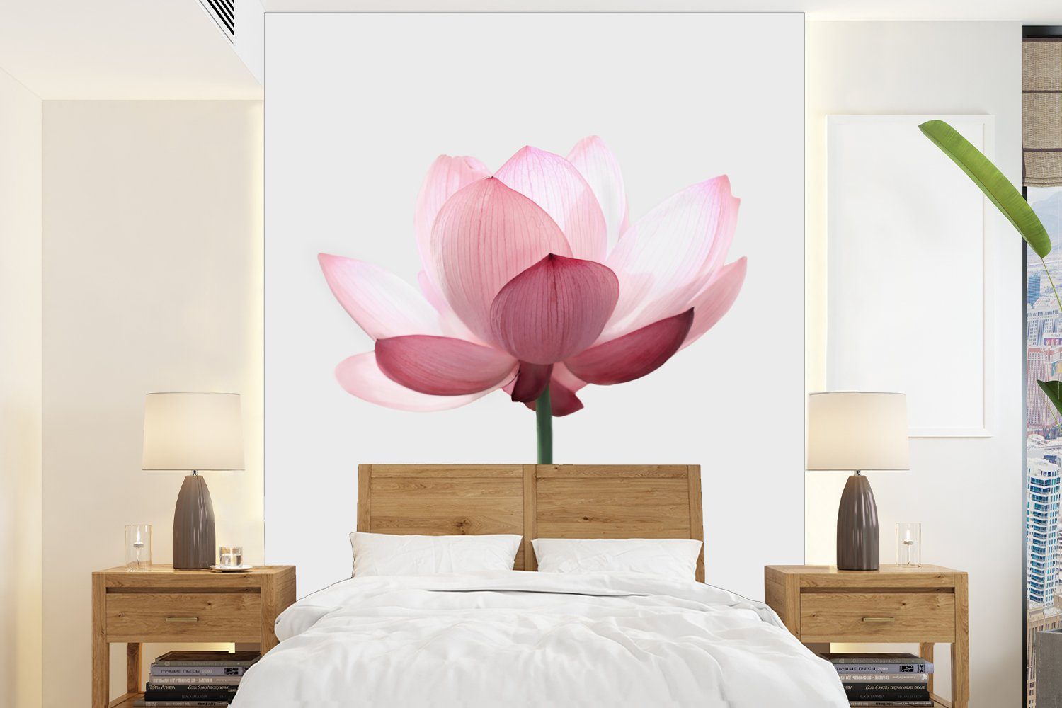 MuchoWow Fototapete Blumen - Rosa - Natur - Botanisch, Matt, bedruckt, (4 St), Montagefertig Vinyl Tapete für Wohnzimmer, Wandtapete