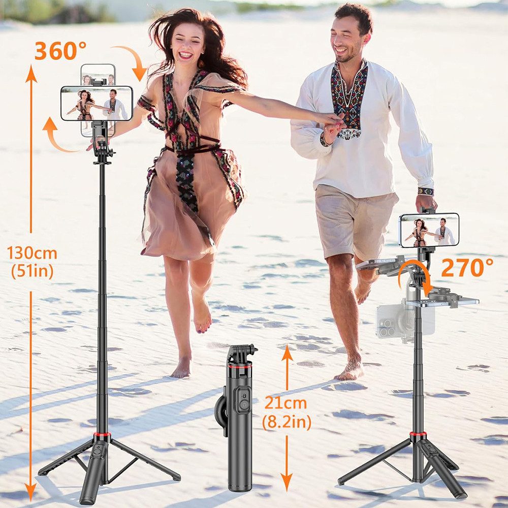 TUWENA Selfie-Stick Selfie Stick Handy Stativ mit Handy-Clip, Ausziehbares Selfie Stick, 130cm Aluminium Ausziehbar Stick für Android/iPhone/Samsung Smartphone