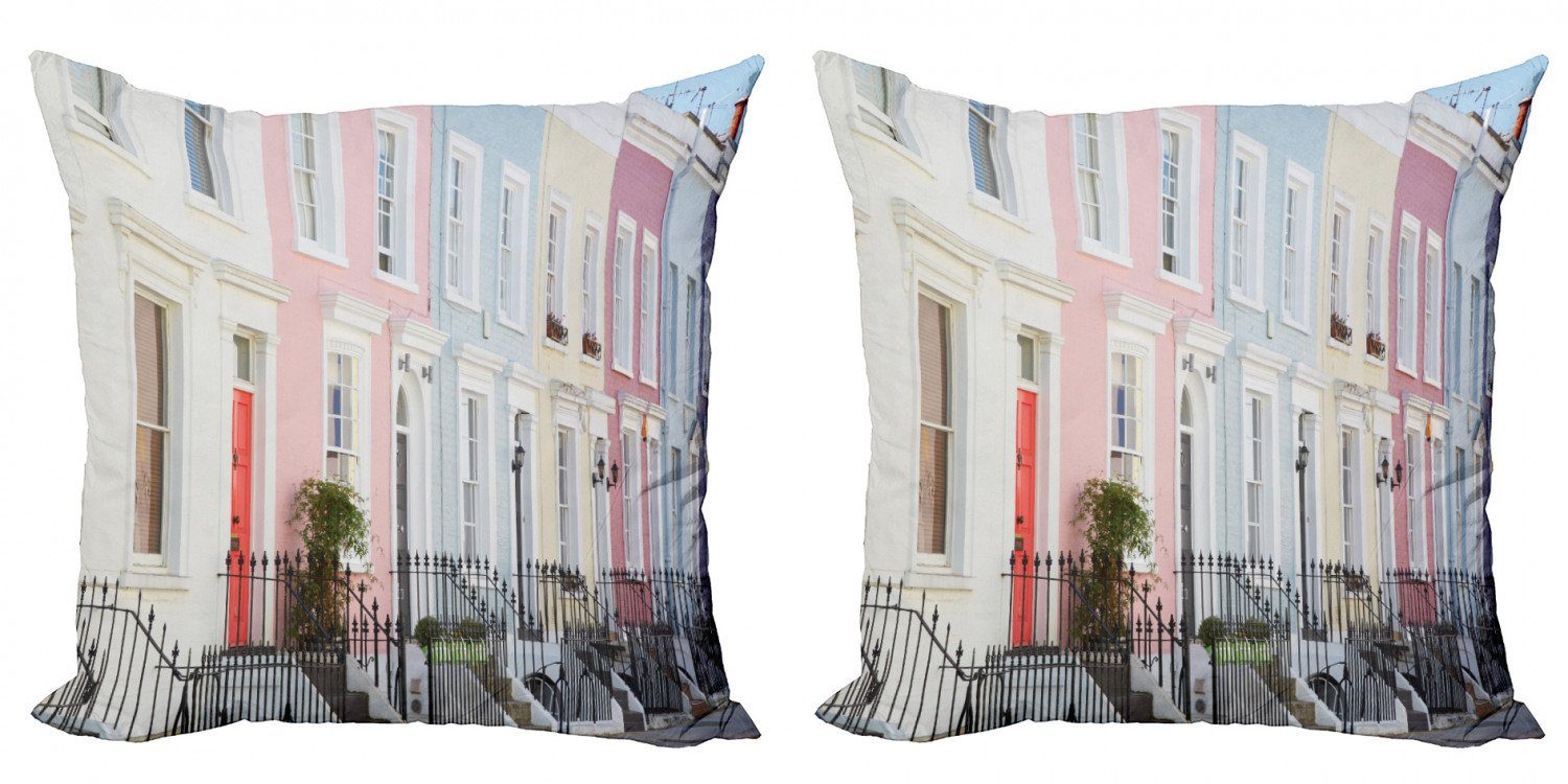 Kissenbezüge Modern Accent Doppelseitiger Digitaldruck, Abakuhaus (2 Stück), Stadt Alte Häuser London Pastellfarbe