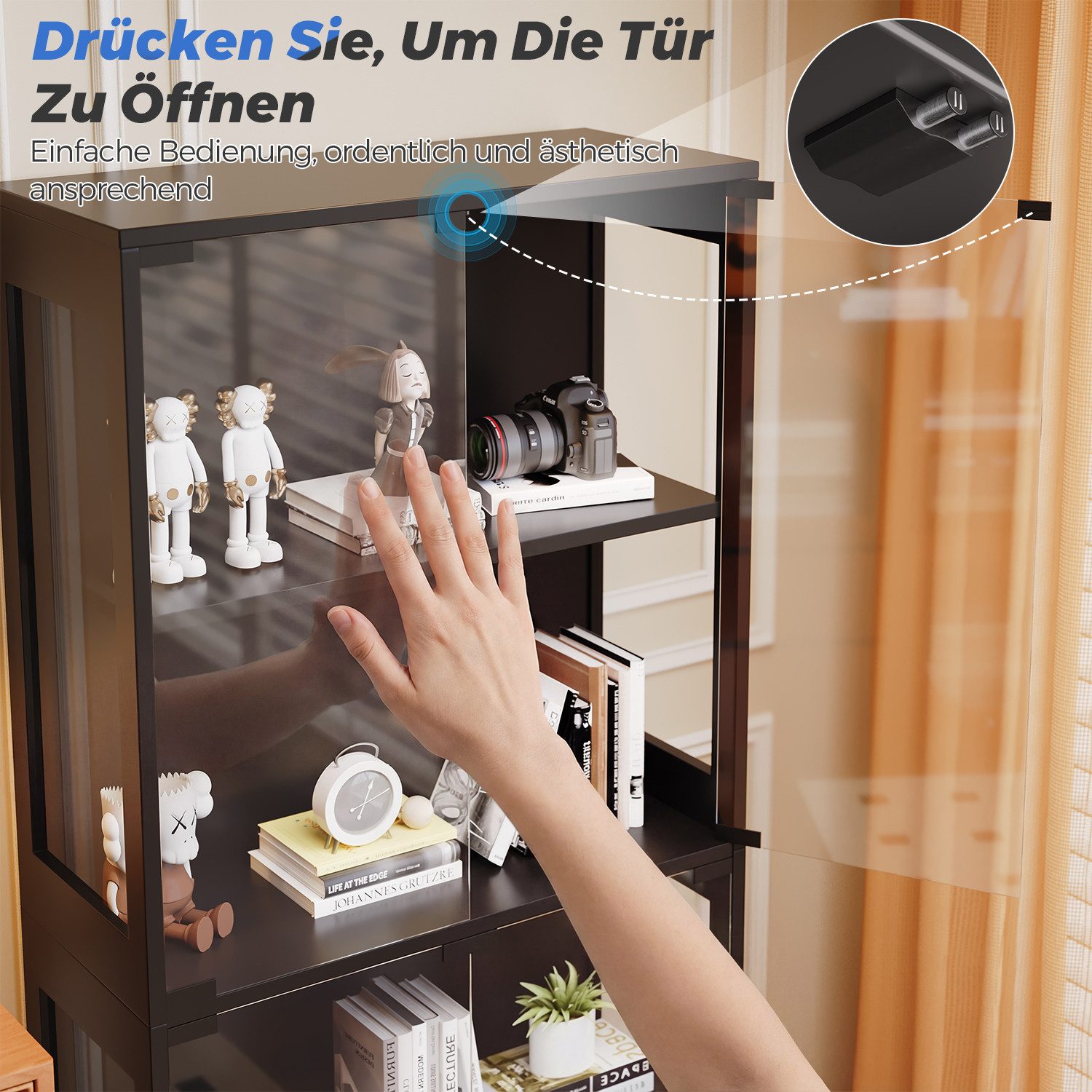 Furnicopia Glasvitrine mit RGB-LED-Beleuchtung Standvitrinen, vitrine Wohnzimmer (165*80*35 cm große multifunktionale Vitrine mit App-/manueller Beleuchtungsste – Bild 5 von 5