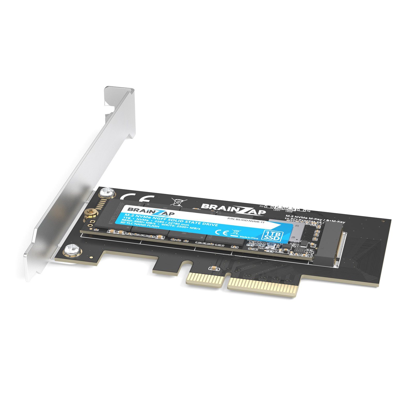 BRAINZAP M.2 NVMe PCIe Adapter Modulkarte PCI-Express zu M.2, M.2 NVMe, PCIe 3.0 x4, M Key, B+M Key
