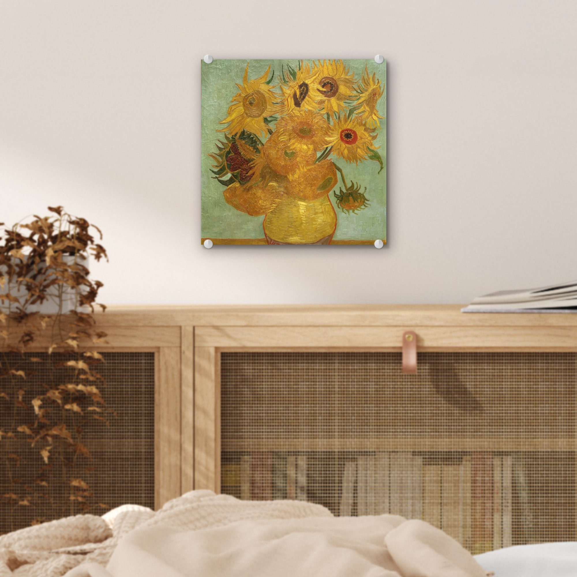 MuchoWow Acrylglasbild Sonnenblumen - Gemälde Bilder von Wandbild Glasbilder Glas auf - Glas auf van - - Vincent (1 Gogh, Foto Wanddekoration St)