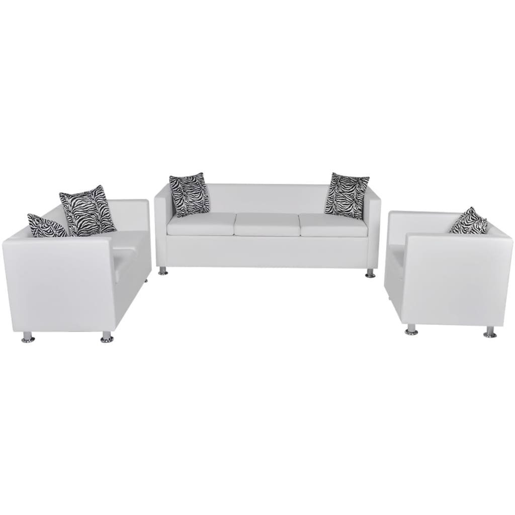 vidaXL 3-Sitzer Sofa-Set Kunstleder 3-Sitzer + 2-Sitzer + Sessel Weiß