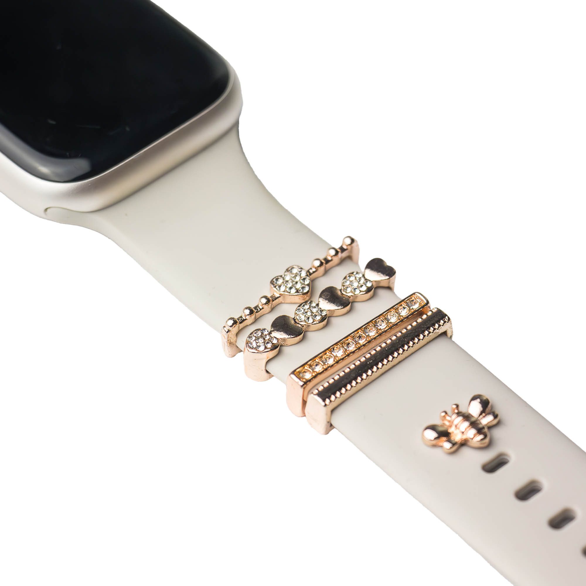 ARTVALL Smartwatch-Armband Apple Watch Charms Set 38/40/41mm & 42/44/45/49mm, Uhrenarmband Deko Accessoire Damen Biene Pin Herzen & Strasssteine