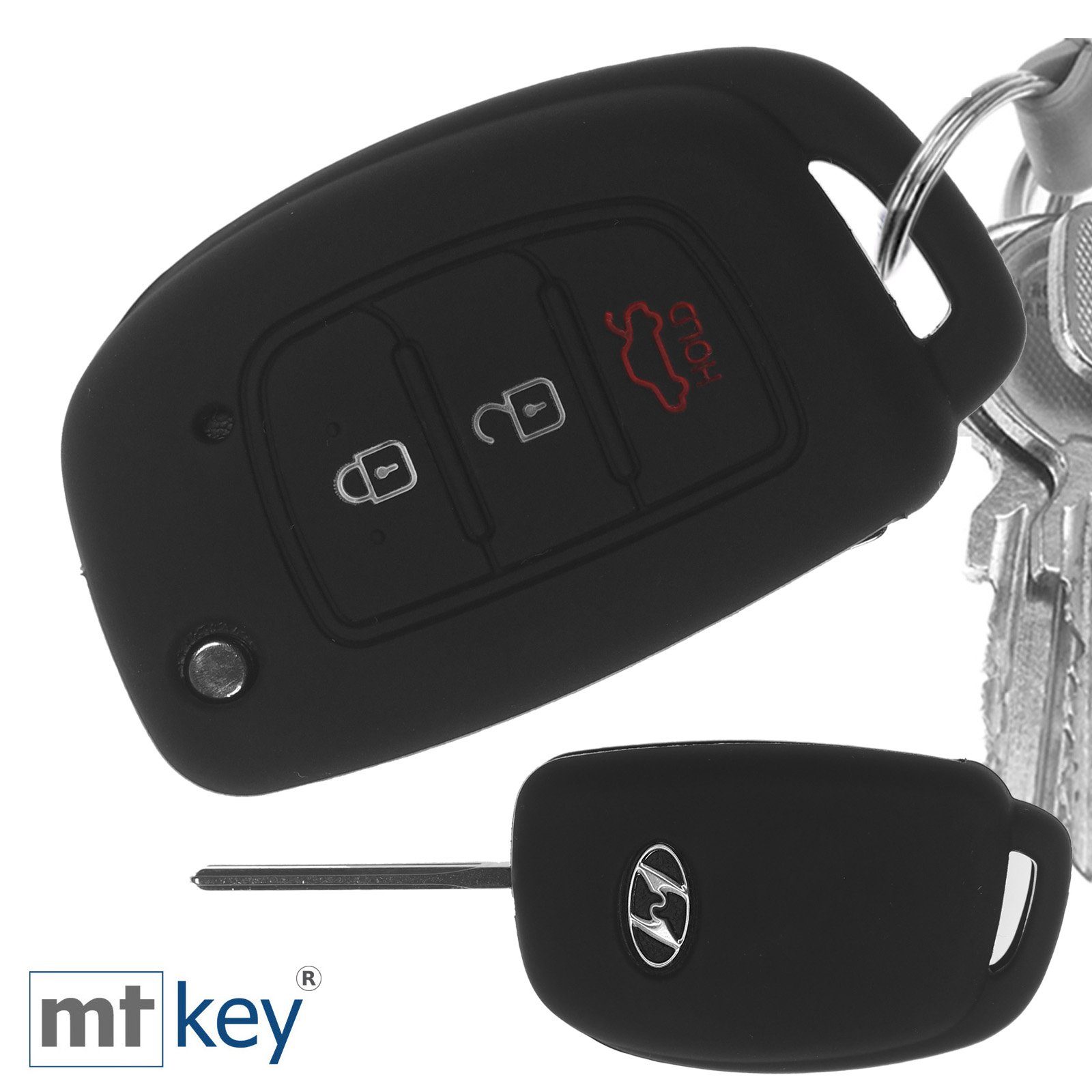 Silikon Knopf im Softcase ix25 Autoschlüssel Hyundai i40 Klappschlüssel Accent i10 Tucson für 3 Schutzhülle Wabe Design Schwarz, Schlüsseltasche mt-key ix35 i20