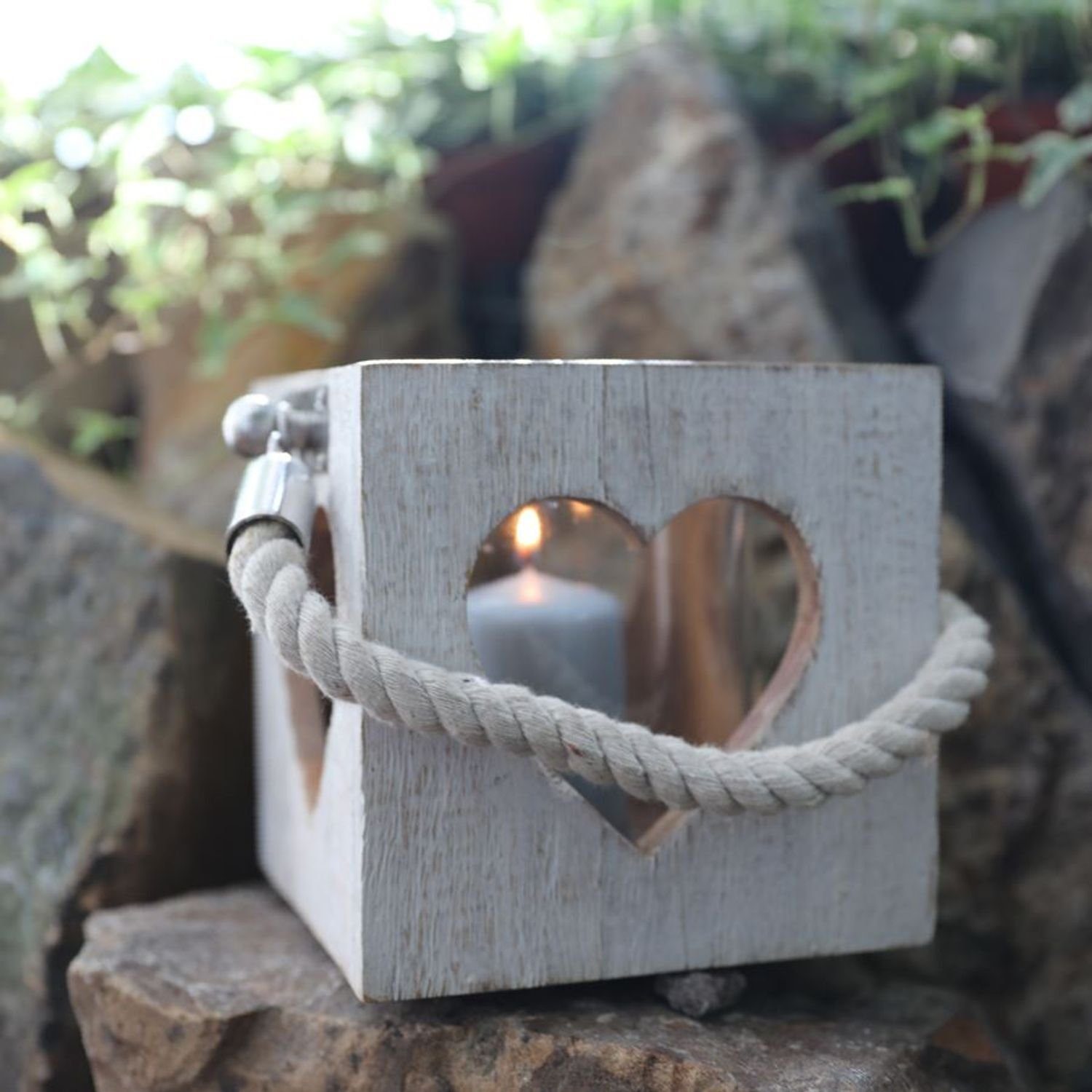 BURI Kerzenlaterne Holzlaterne mit Tau Windlicht 14cm Kerzenst Gartenlaterne Kerzenhalter