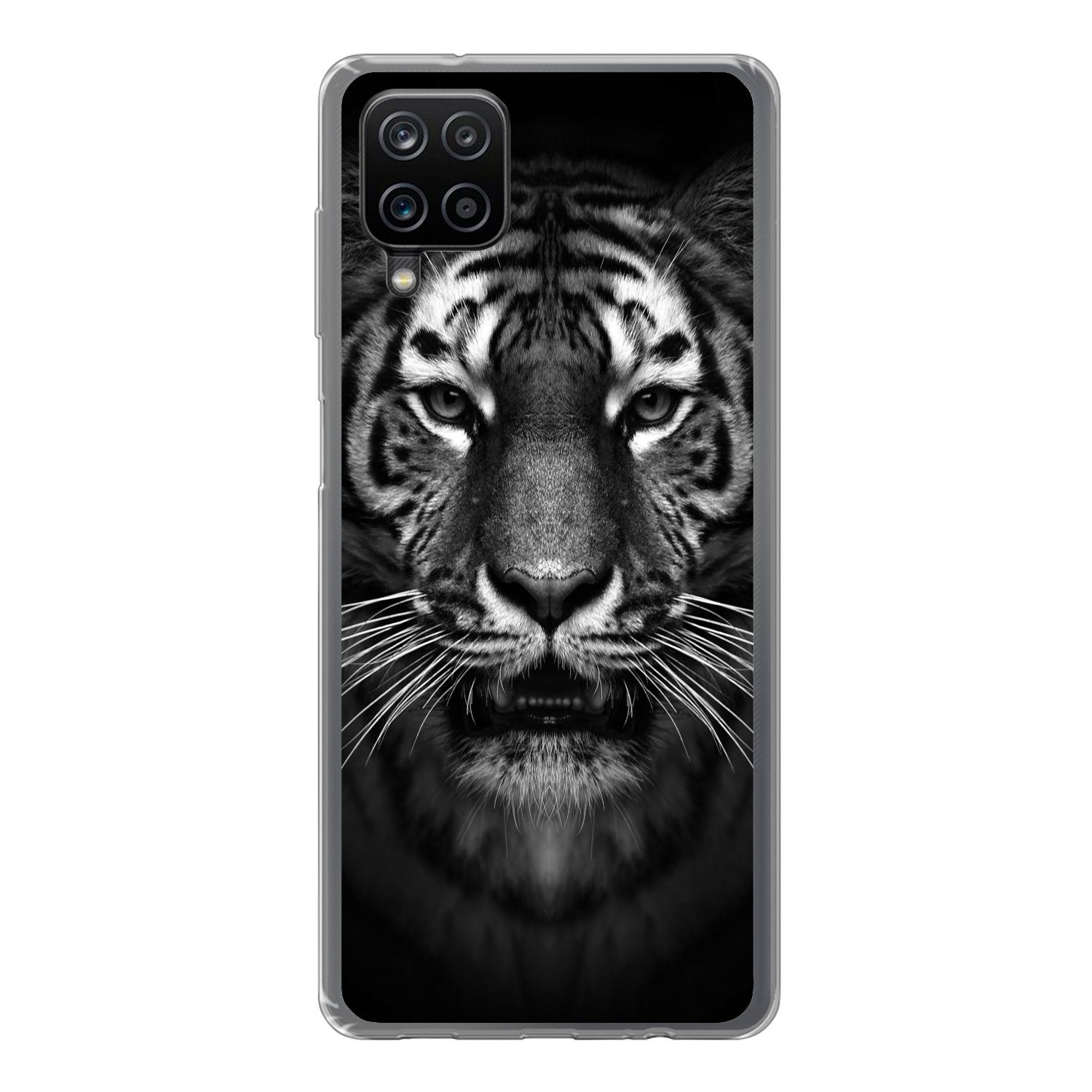 Handyhülle für Samsung Galaxy A12 Tiger - Tiere - Schwarz - Weiß - Porträt - Wild