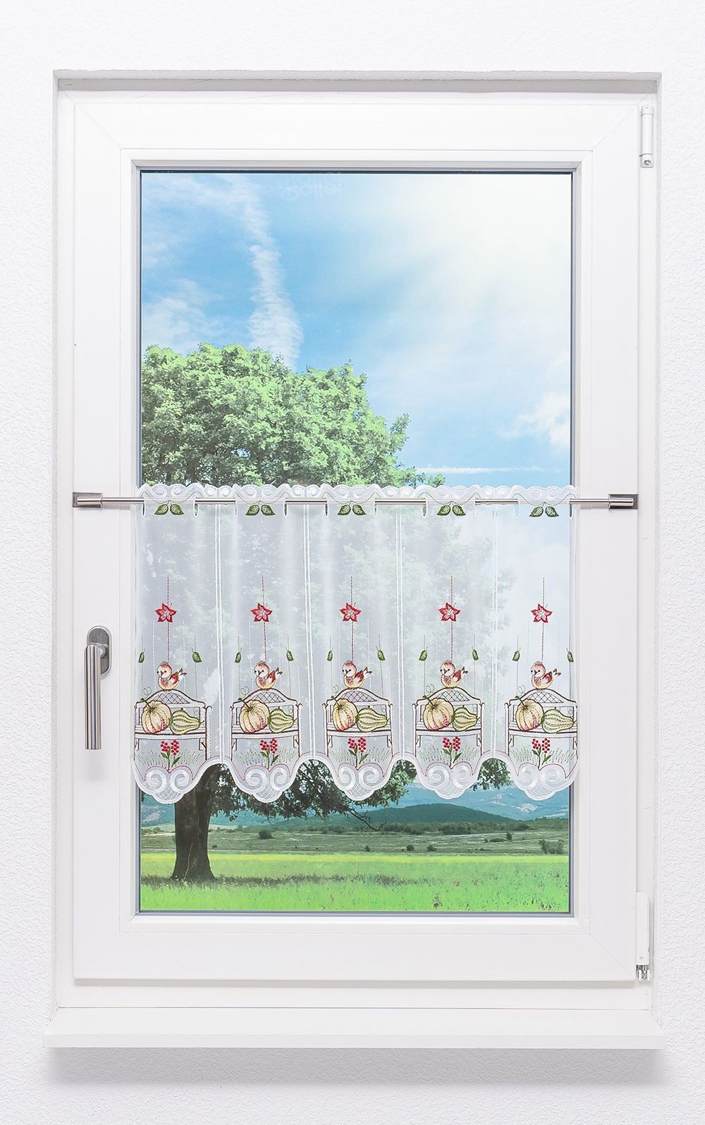 Plauener Spitze® Scheibengardine Herbstbank (1 St), transparent, HxB 40x48.3cm