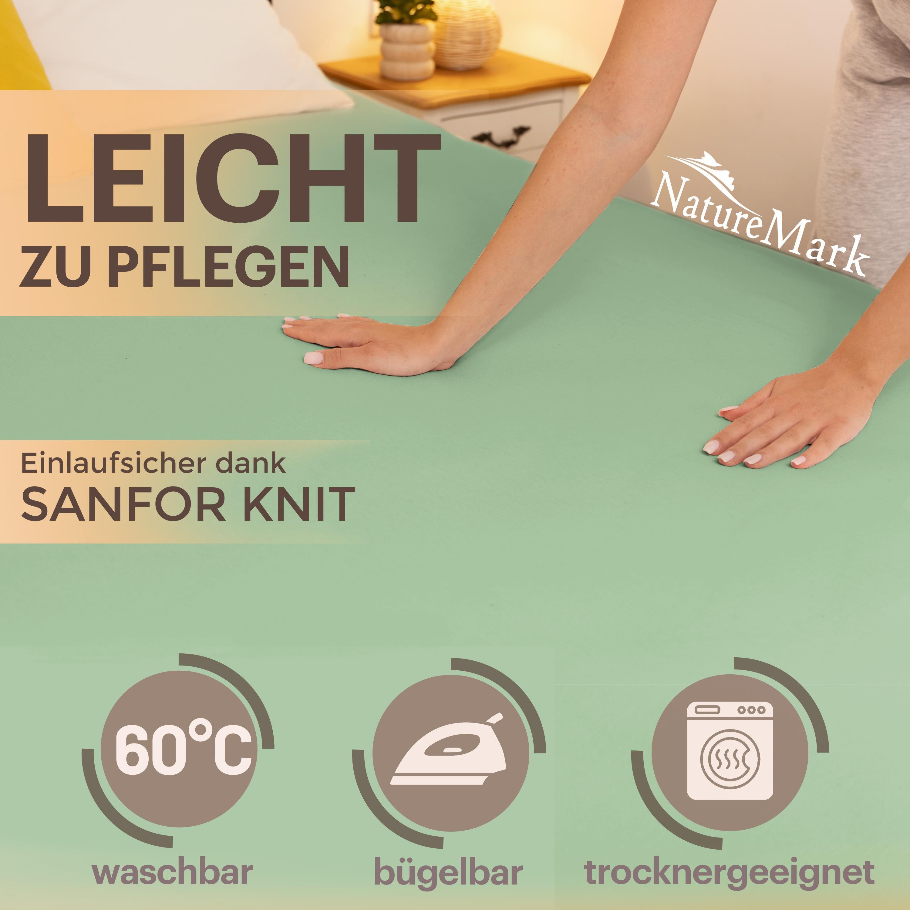NatureMark Spannbettlaken Boxspringbett Spannbetttuch 200x220cm, Baumwolle, Gummizug: rundum, (1 Stück), 40 cm Steghöhe - 200 x 220cm Spannbetttuch, Jade – Bild 3 von 5