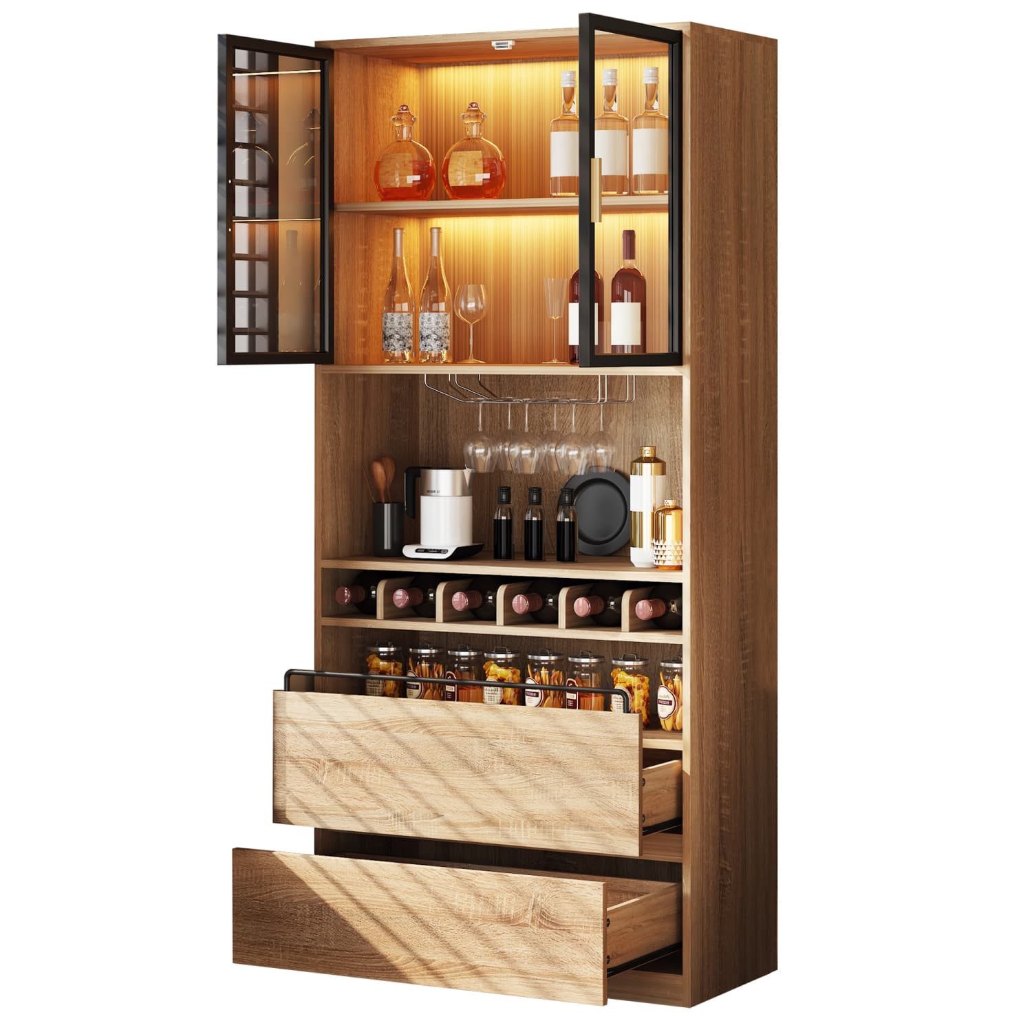 autolock Vitrine Badezimmerschrank,Spirituosenschrank,mit Glastüren und Beleuchtung 180 CM Vitrine,Sideboard,Kommode,Vitrinenschrank