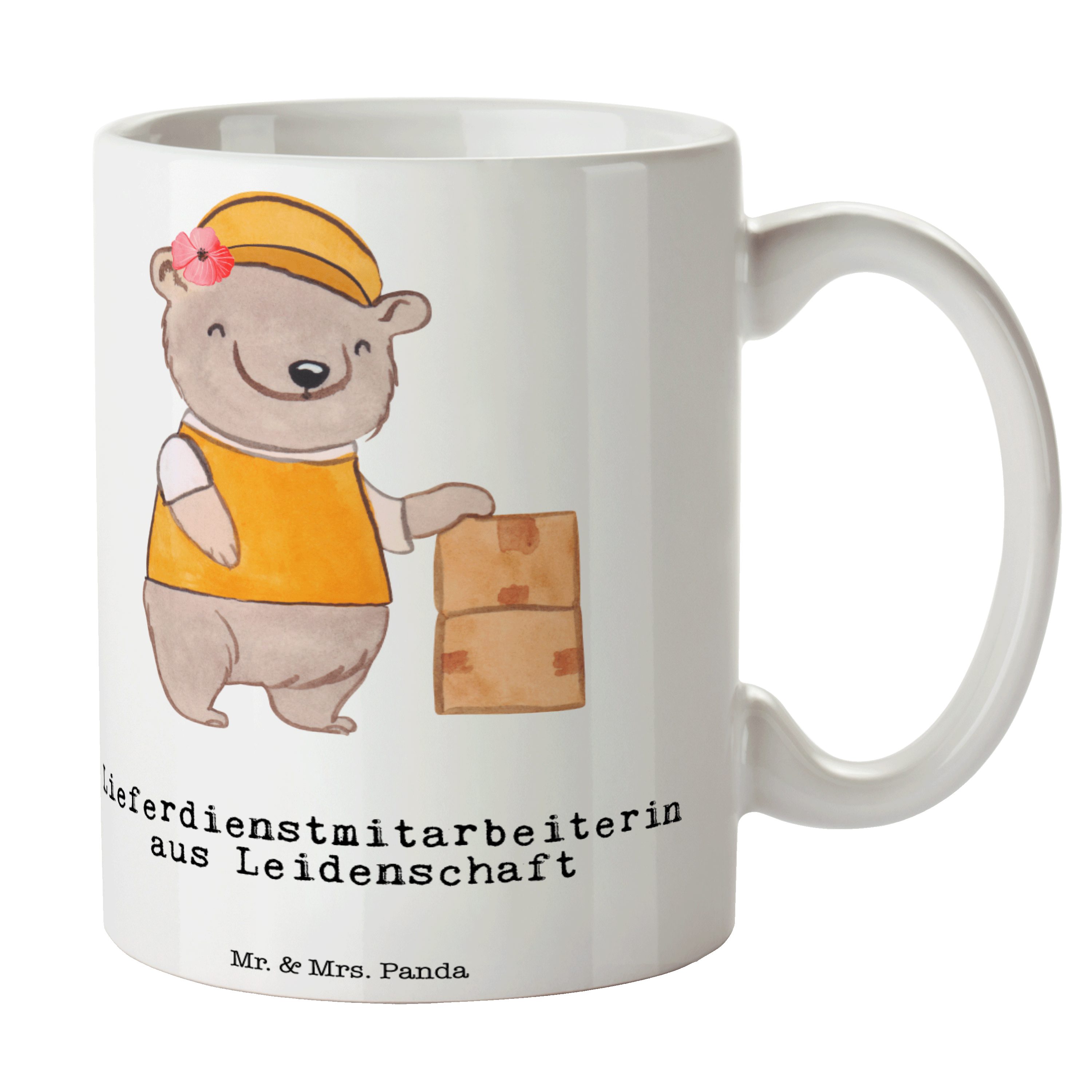 - Mr. Weiß - & Leidenschaft Geschenk, Lieferb, Tasse Panda Mrs. aus Keramik Lieferdienstmitarbeiterin