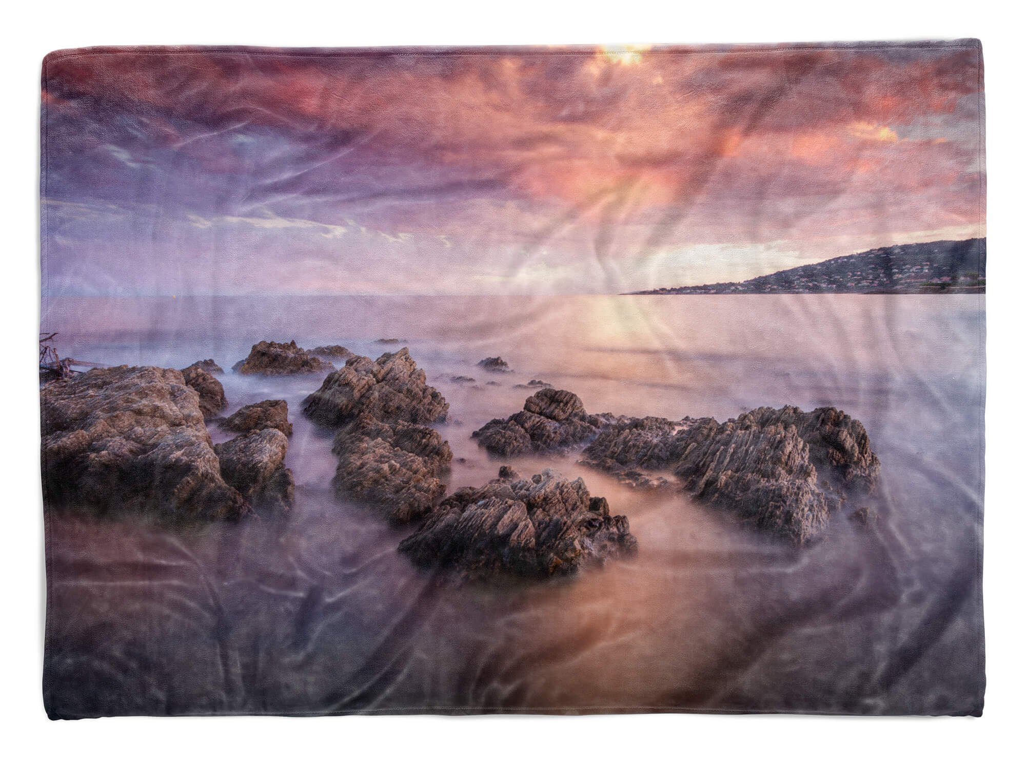 Sinus Art Handtücher Handtuch Strandhandtuch Saunatuch Kuscheldecke mit Fotomotiv Ozean Küste Felsen, Baumwolle-Polyester-Mix (1-St), Handtuch