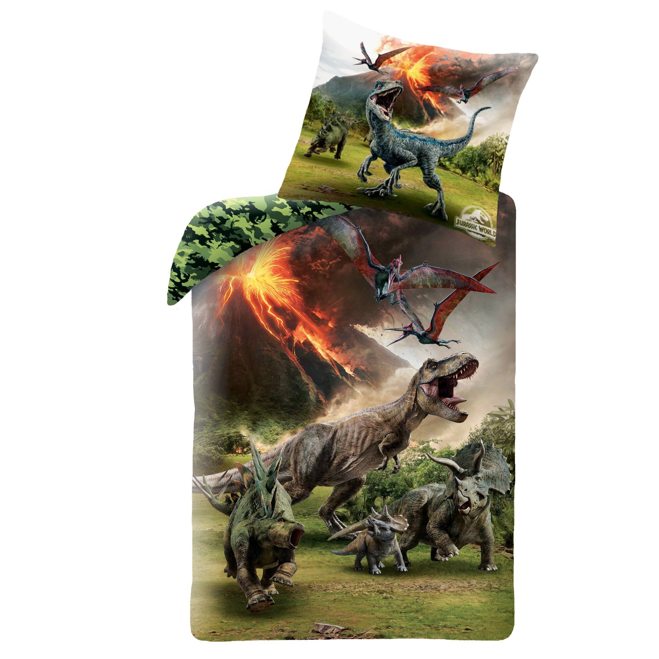 Bettwäsche »Jurassic World Dinosaurier Jungen-Bettwäsche 135x200 + 80x80 cm  2 tlg., 100 % Baumwolle, Dino Kinder- und Teenagerbettwäsche«,  MTOnlinehandel online kaufen | OTTO