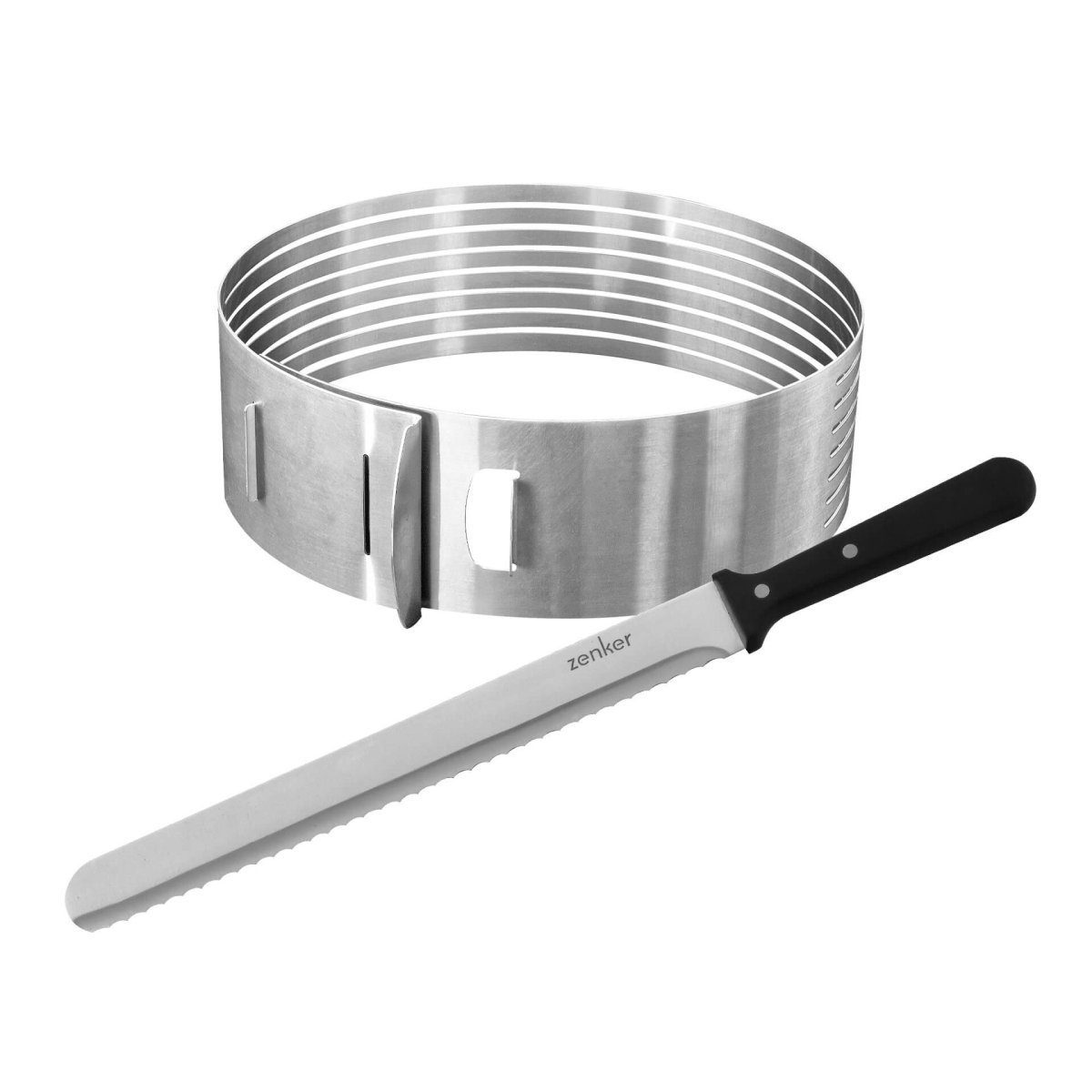 Zenker Torten-Schneidhilfe Ø 26-28cm, aus Edelstahl, mit Konditormesser, spülmaschinengeeignet