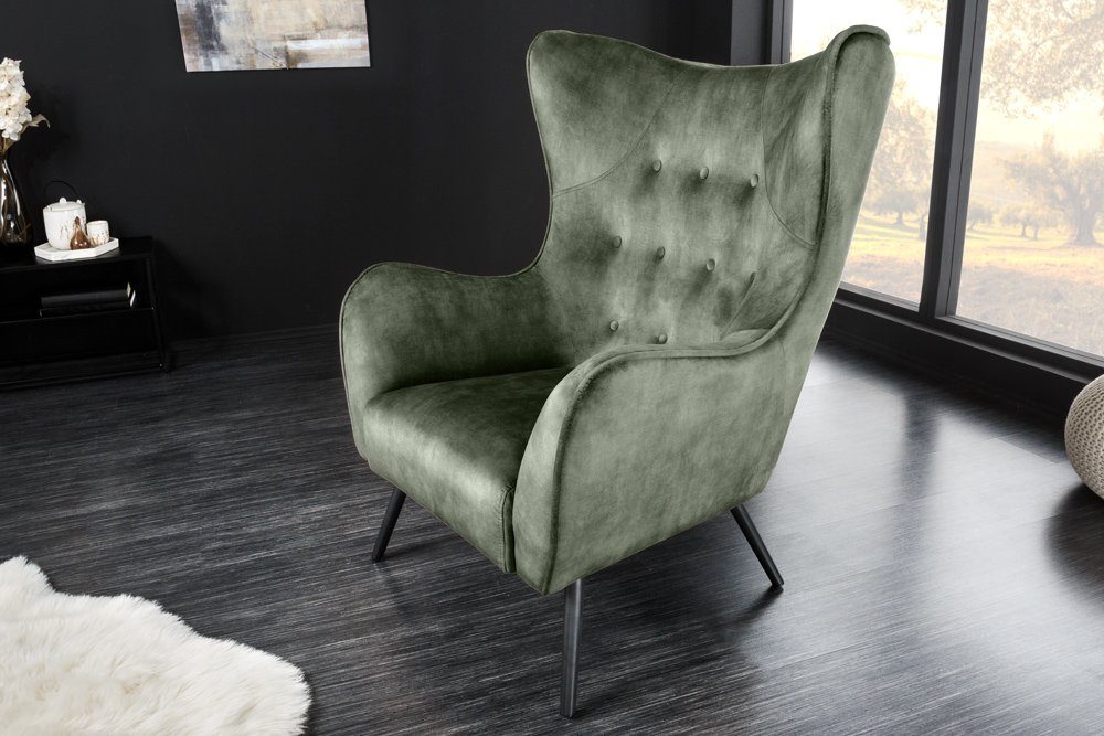 riess-ambiente Ohrensessel AMSTERDAM grün / schwarz (Einzelartikel, 1-St), Wohnzimmer · Samt · Metall · XL · Relax · Schlafzimmer · Retro Design – Bild 2 von 5