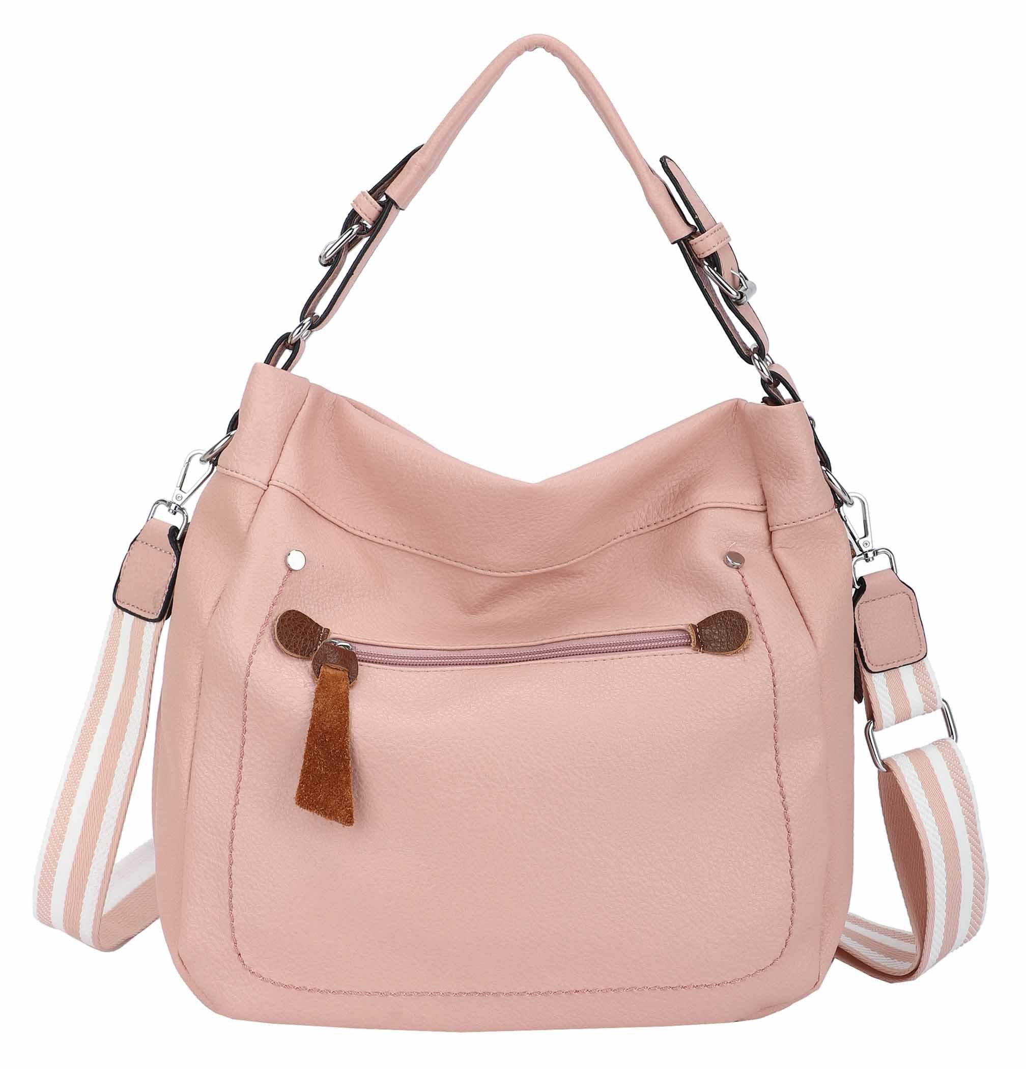 ITALYSHOP24 Schultertasche Damen Tasche Shopper Hobo-Bag Handtasche CrossOver, als Shopper, Umhängetasche, Crossbag tragbar