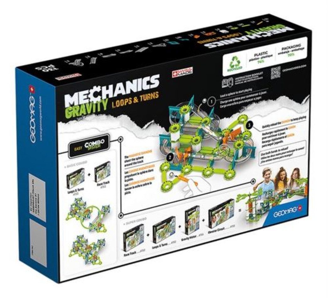 Geomag™ Lernspielzeug Mechanics Gravity - Loops & Turns 130 tlg. Magnetismus + Schwerkraft (130-St), Magnetische Teile