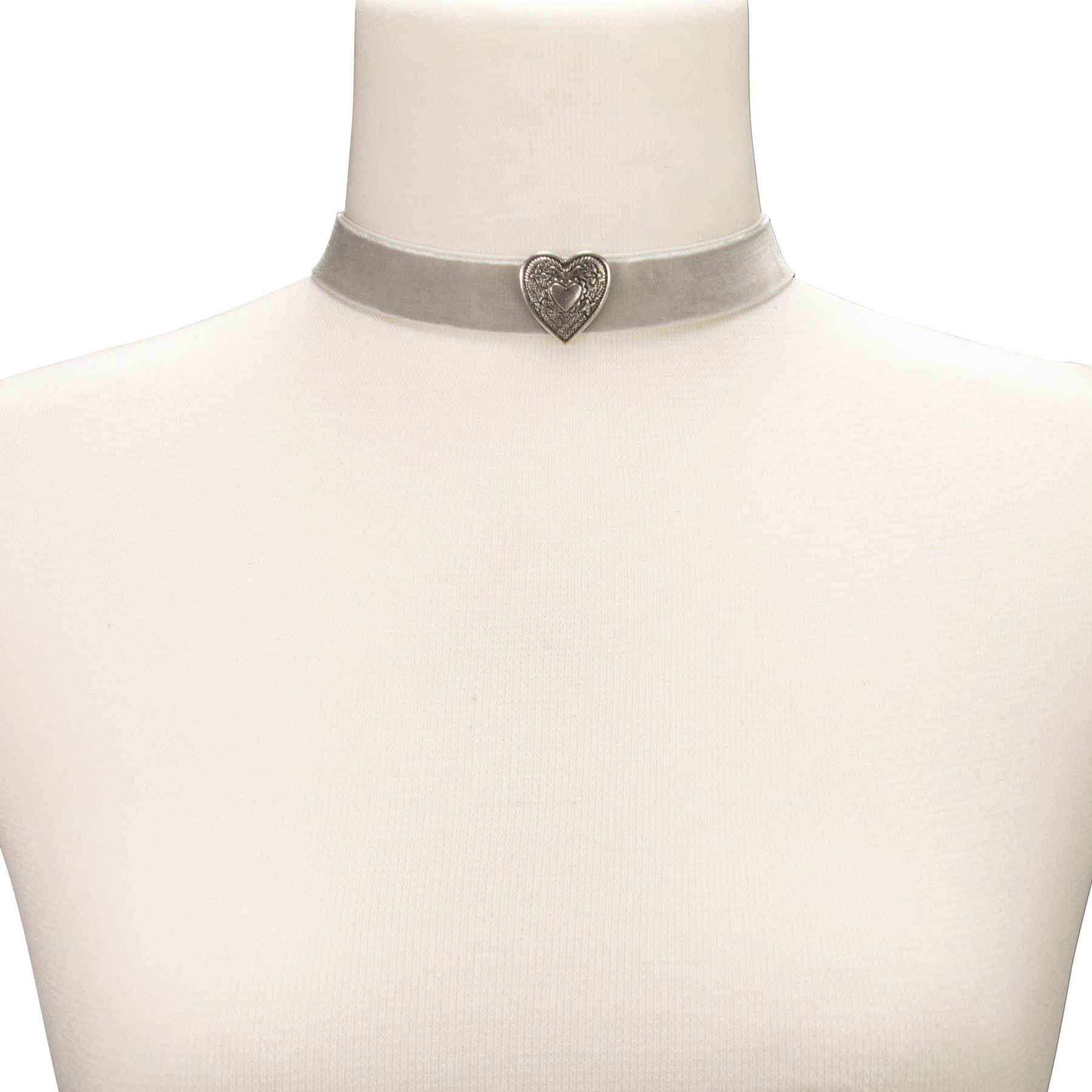 Alpenflüstern Choker Trachten-Samt-Kropfband breit Trachtenherz (grau), - Trachtenkette enganliegend, Kropfkette elastisch, Damen-Trachtenschm – Bild 3 von 3