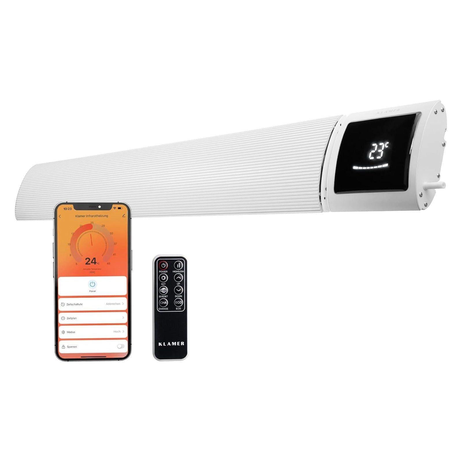 KLAMER Infrarotheizung Infrarotheizung 2600 W – WLAN Heizstrahler mit App, Smart-Steuerung, Fenster-offen-Erkennung, Überhitzungs- und Kippschutz
