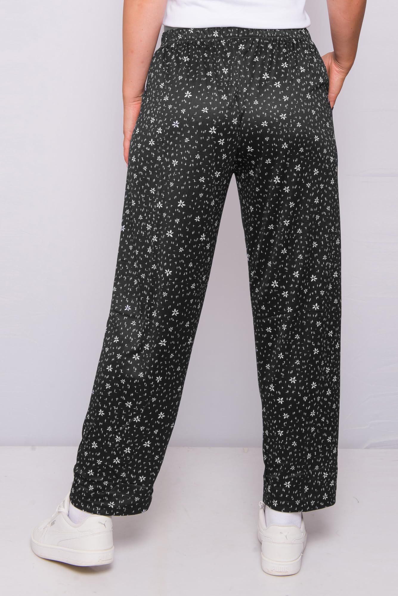 Kendindza Collection Strandhose Damen Sommerhose leicht lang Gemustert elastischer Bund Kordelzug Gummizug
