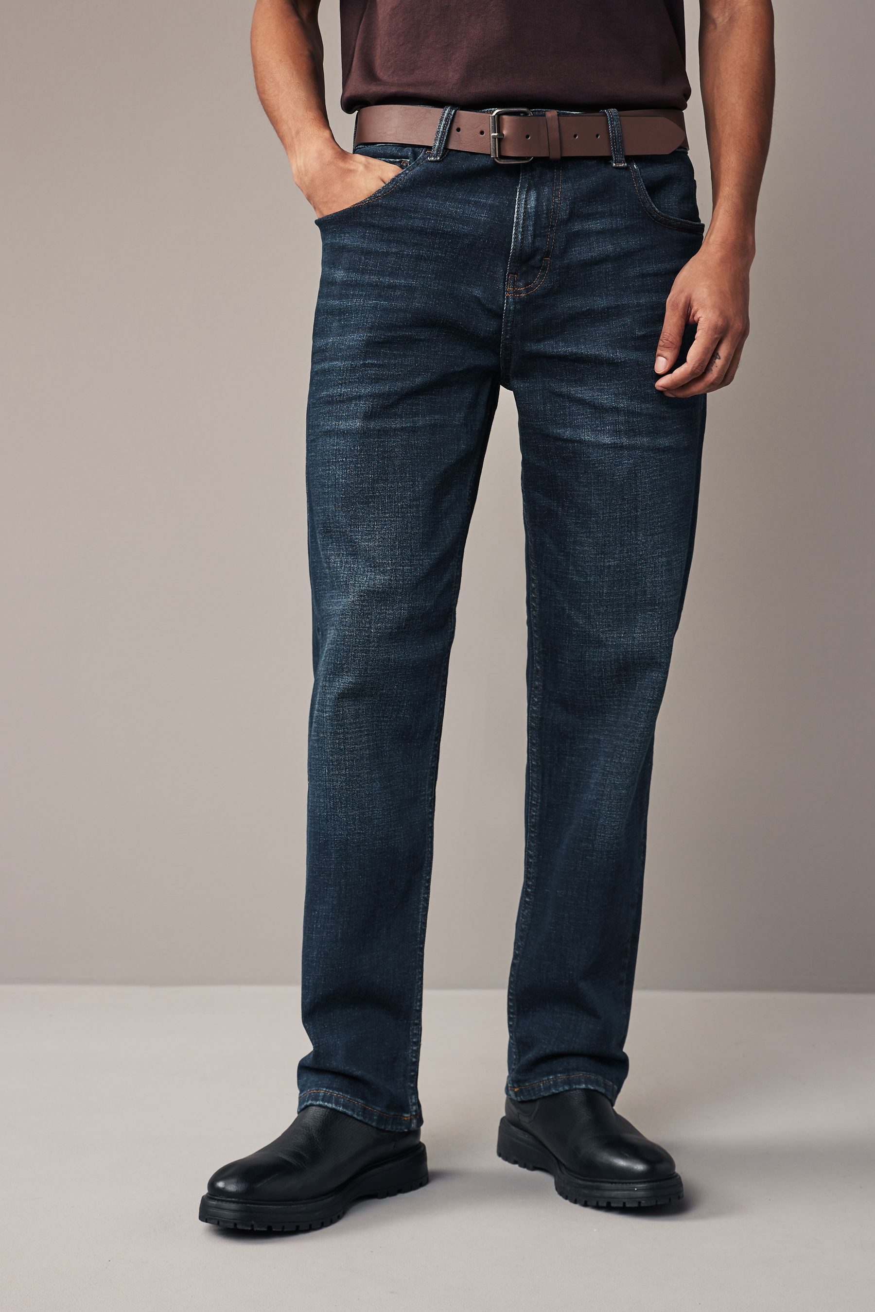 Straight-Jeans Straight Fit Jeans mit Gürtel