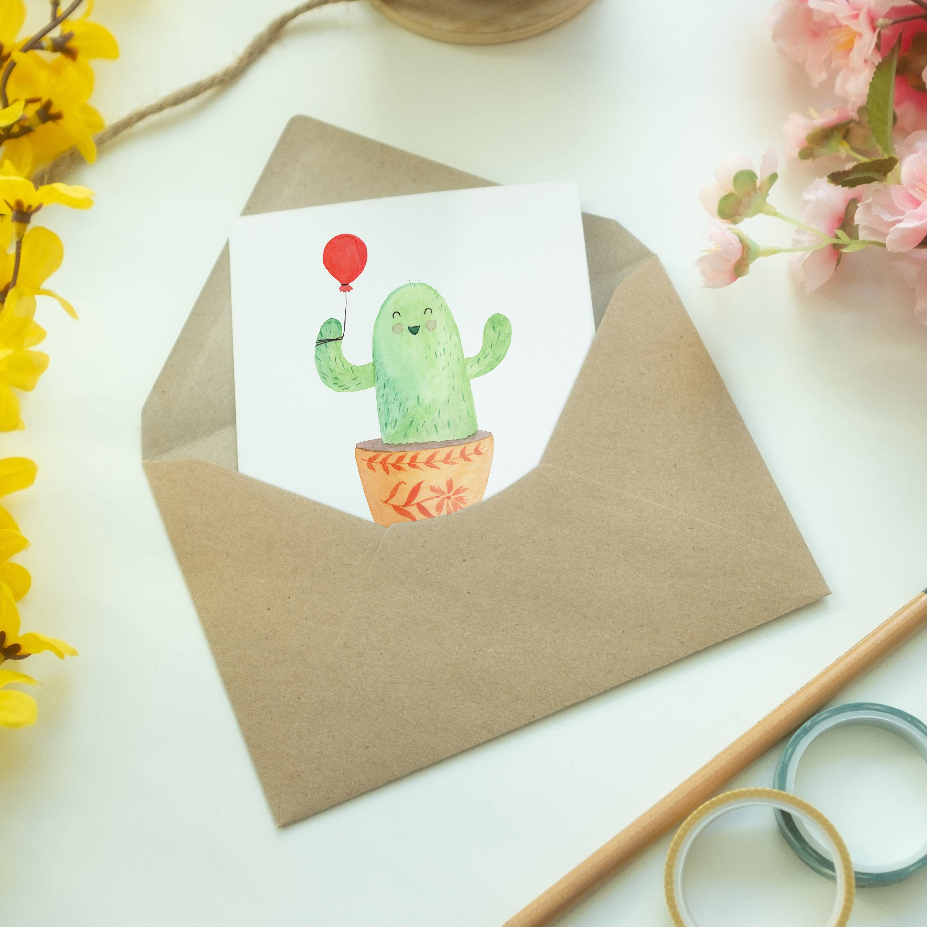Mr. & Panda Weiß Geschenk, - Karte, Kaktus Mrs. - Grußkarte Geburtstagskarte, Luftballon Glückwu
