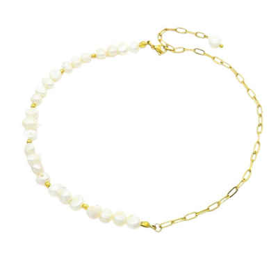 BUNGSA Ketten-Set Mixkette Perlen und ovale Glieder aus Edelstahl Unisex (1-tlg), Halskette Necklace