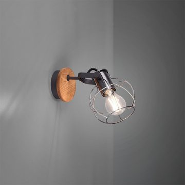 TRIO Leuchten Wandleuchte, Leuchtmittel nicht inklusive, Vintage Käfig Wand Leuchte Spot Strahler verstellbar Wohn Zimmer Holz
