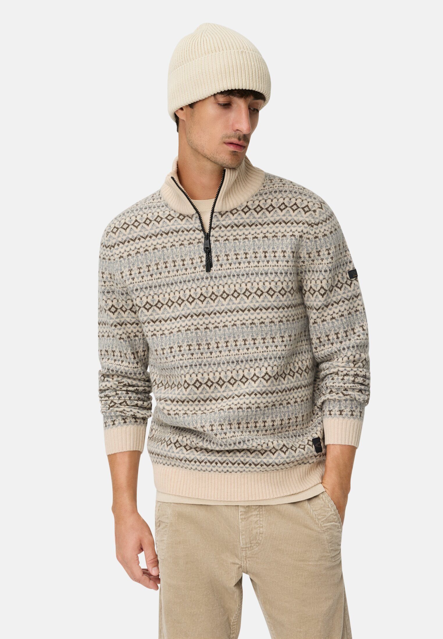 camel active Troyer aus reiner Wolle Langarm Troyer (1-tlg) Markenlabel
