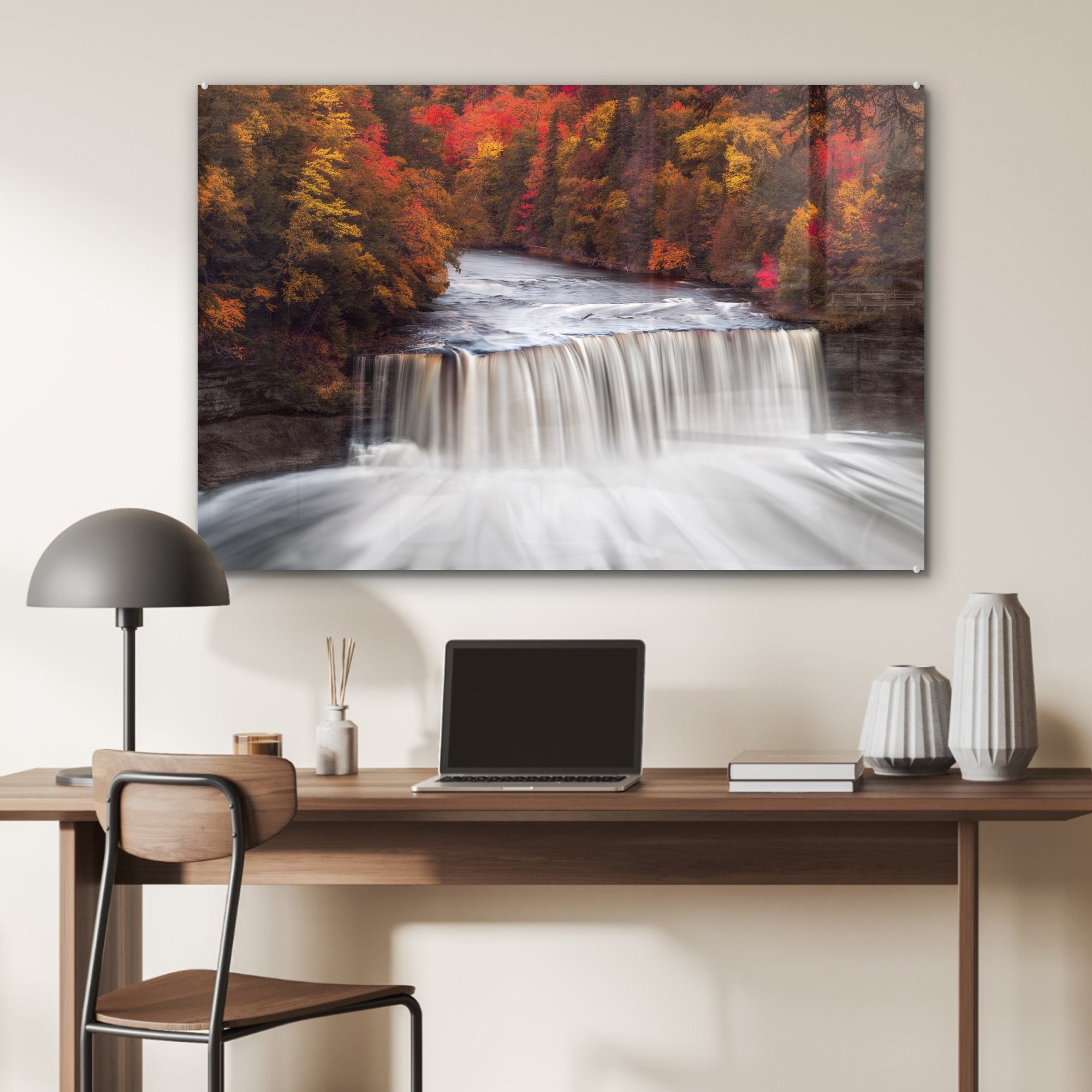 MuchoWow Acrylglasbild (1 St), Wald, Wohnzimmer einem Acrylglasbilder in Wasserfall & Schlafzimmer