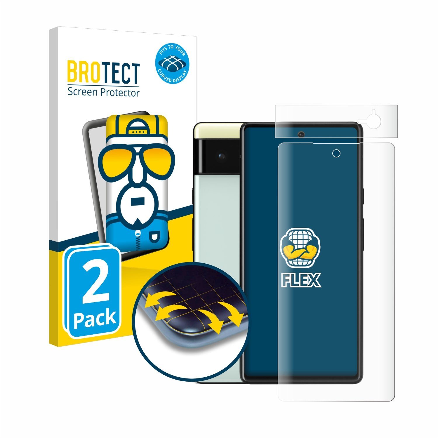 BROTECT Displayschutzfolie Fullscreen Schutzfolie für Google Pixel 6 (Display+Kamera), 2 Stück, Displayschutz Folie Fullcover Klar Transparent