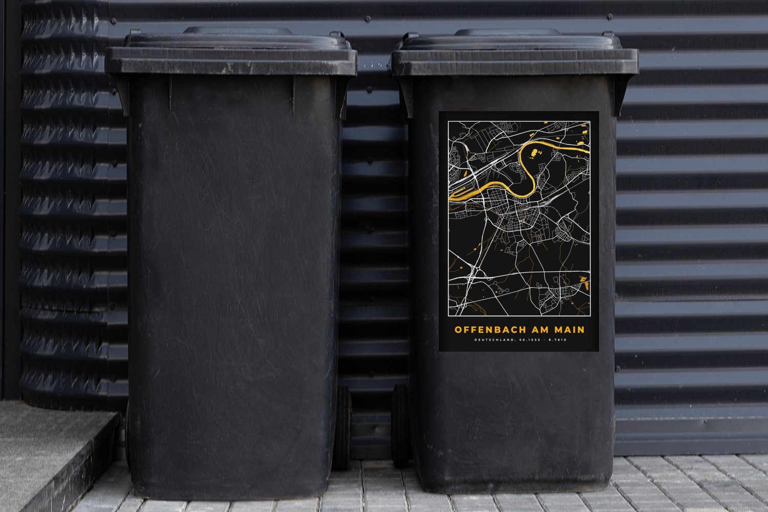 Stadtplan - MuchoWow Main - Gold Sticker, Abfalbehälter am (1 - St), Mülltonne, Offenbach Wandsticker Deutschland Karte Container, Mülleimer-aufkleber, -