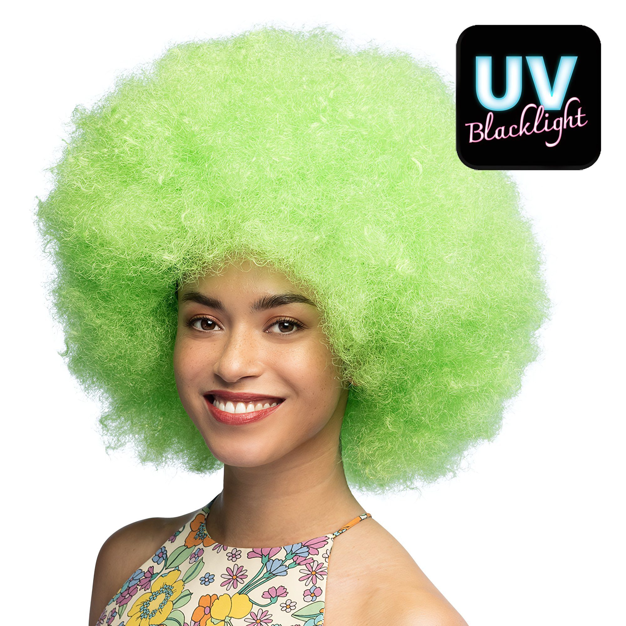 Boland Kostüm-Perücke Zuckerwatte UV Perücke neongrün, Auffällige Retro-Disco-Frisur in greller Leuchtfarbe