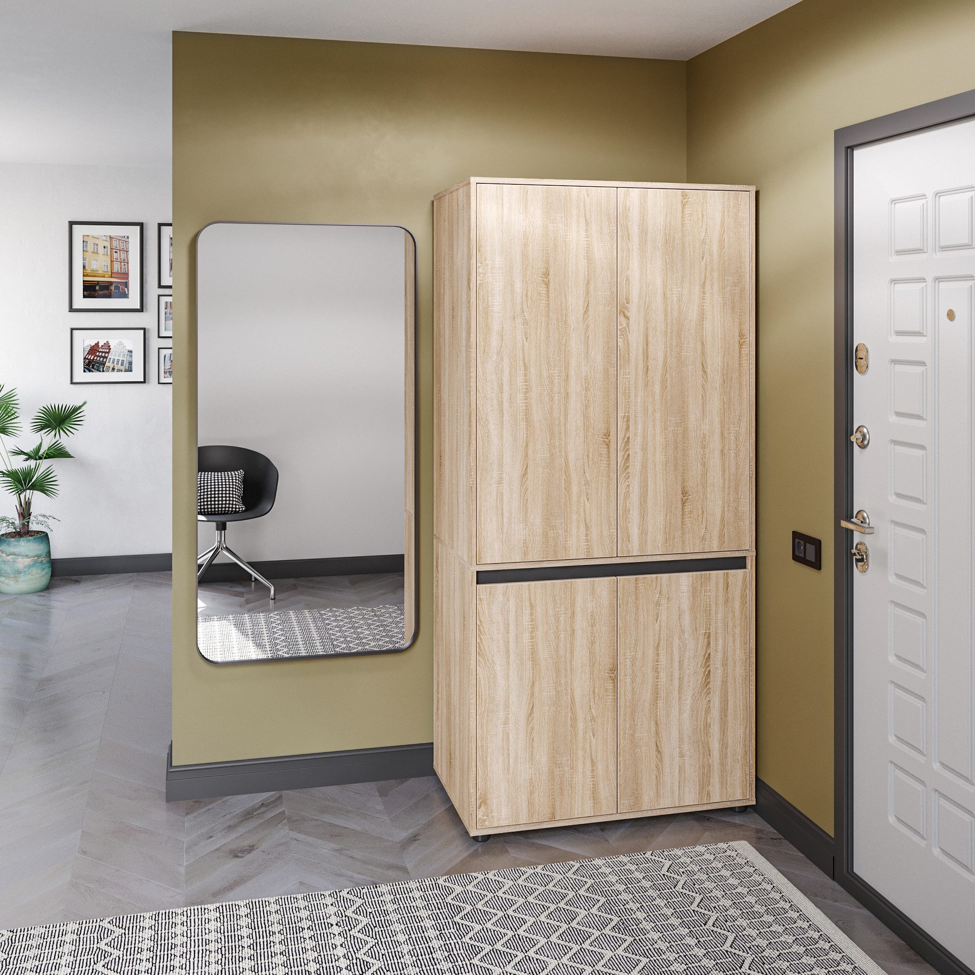 KOMTO Garderobenschrank CUBE 60-90 cm Mit Fächern Schubladen Kleiderschrank Schrank Mehrzweckschrank mit Türig & Schubladen Garderobenschrank Flur 192 cm