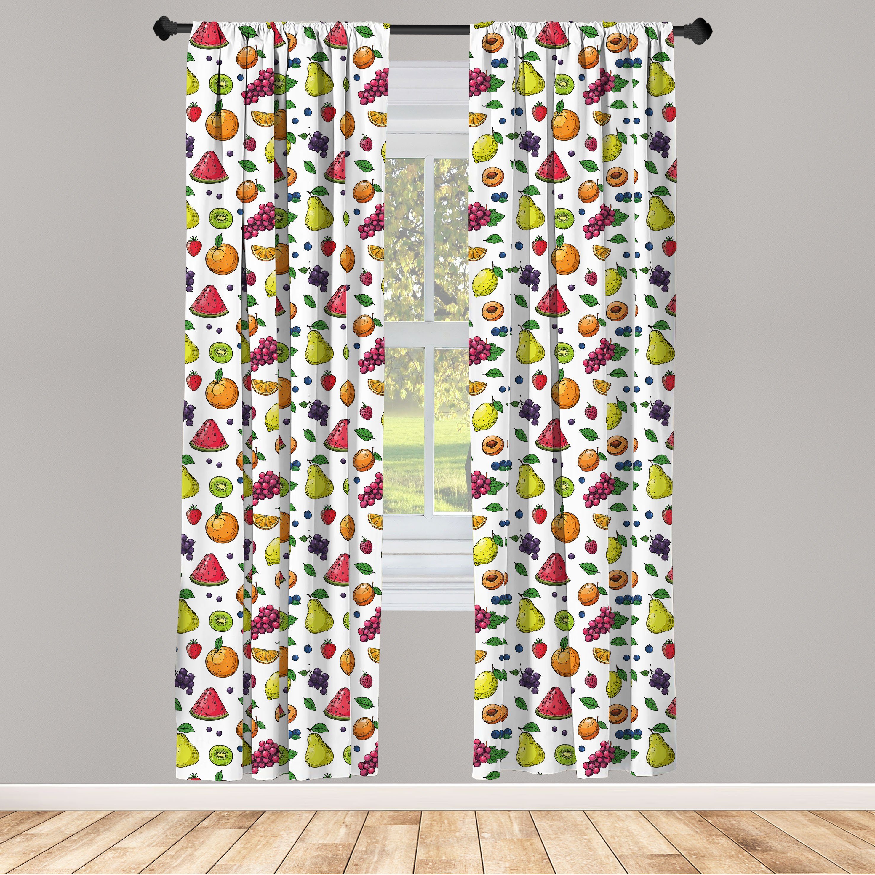 Gardine Vorhang für Wohnzimmer Schlafzimmer Dekor, Abakuhaus, Microfaser, Obst Trauben Kiwi Watermelon Berry
