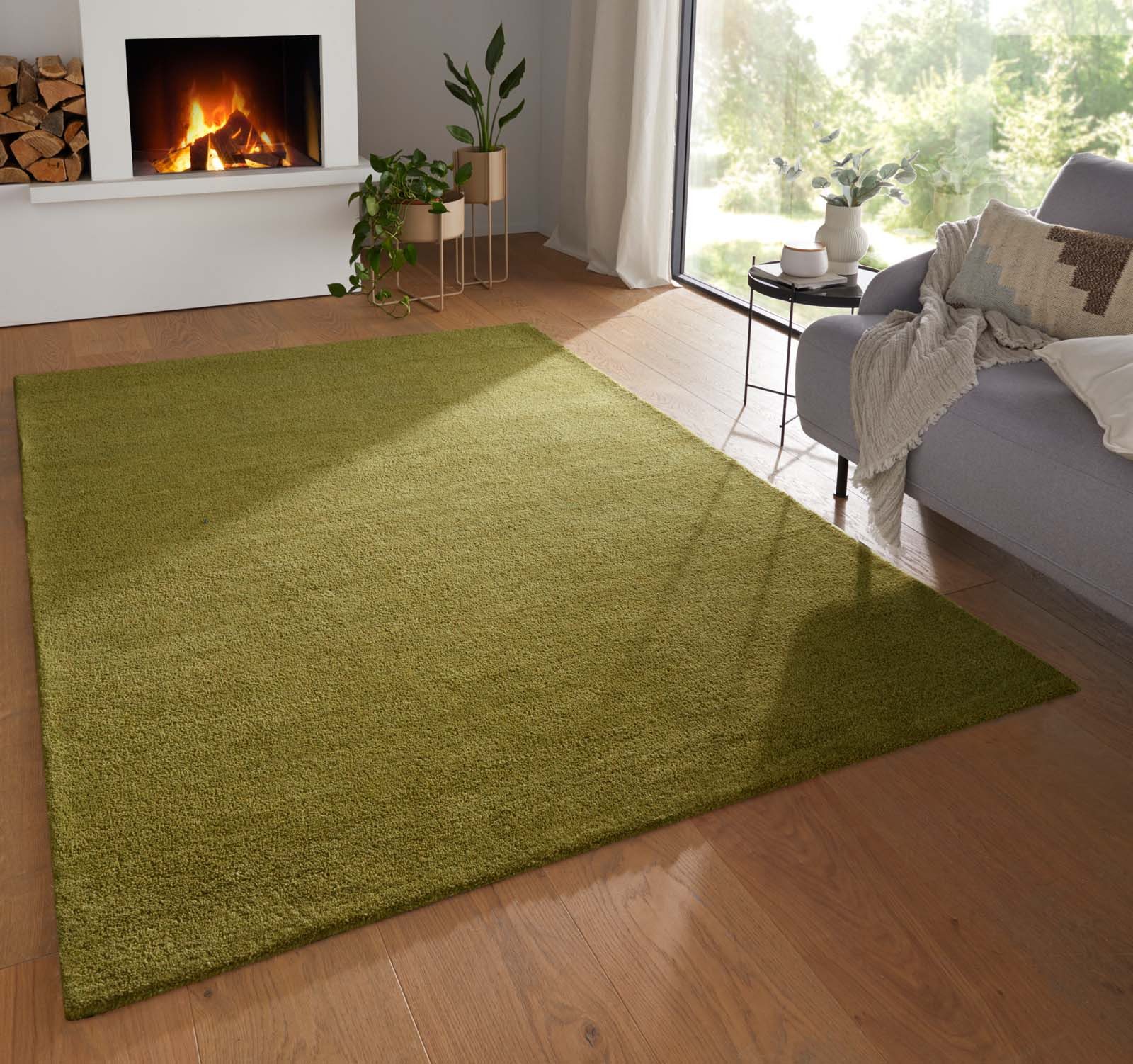 TaraCarpet Wollteppich TaraCarpet Gabbeh Georgia Teppich aus reiner Schurwolle handgearbeite, rechteckig, Höhe: 18 mm, Wollteppich Gabbeh Georgia grün Wohnzimmer Schlafzimmer ca 80x150