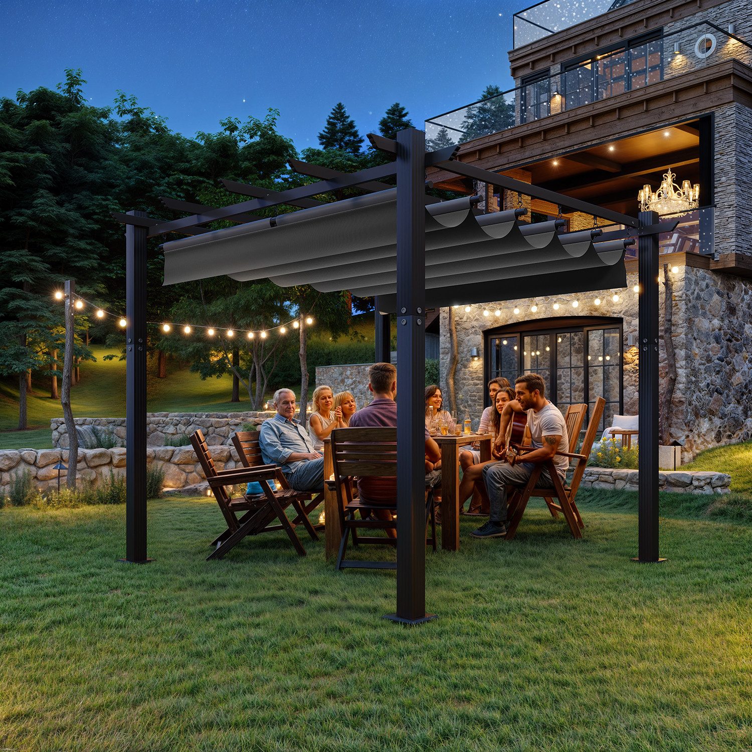 GUNJI Pergola 3x3/3x4m Winterfest, Magnetisch befestigte Aluminium-Pergola, günstig online kaufen