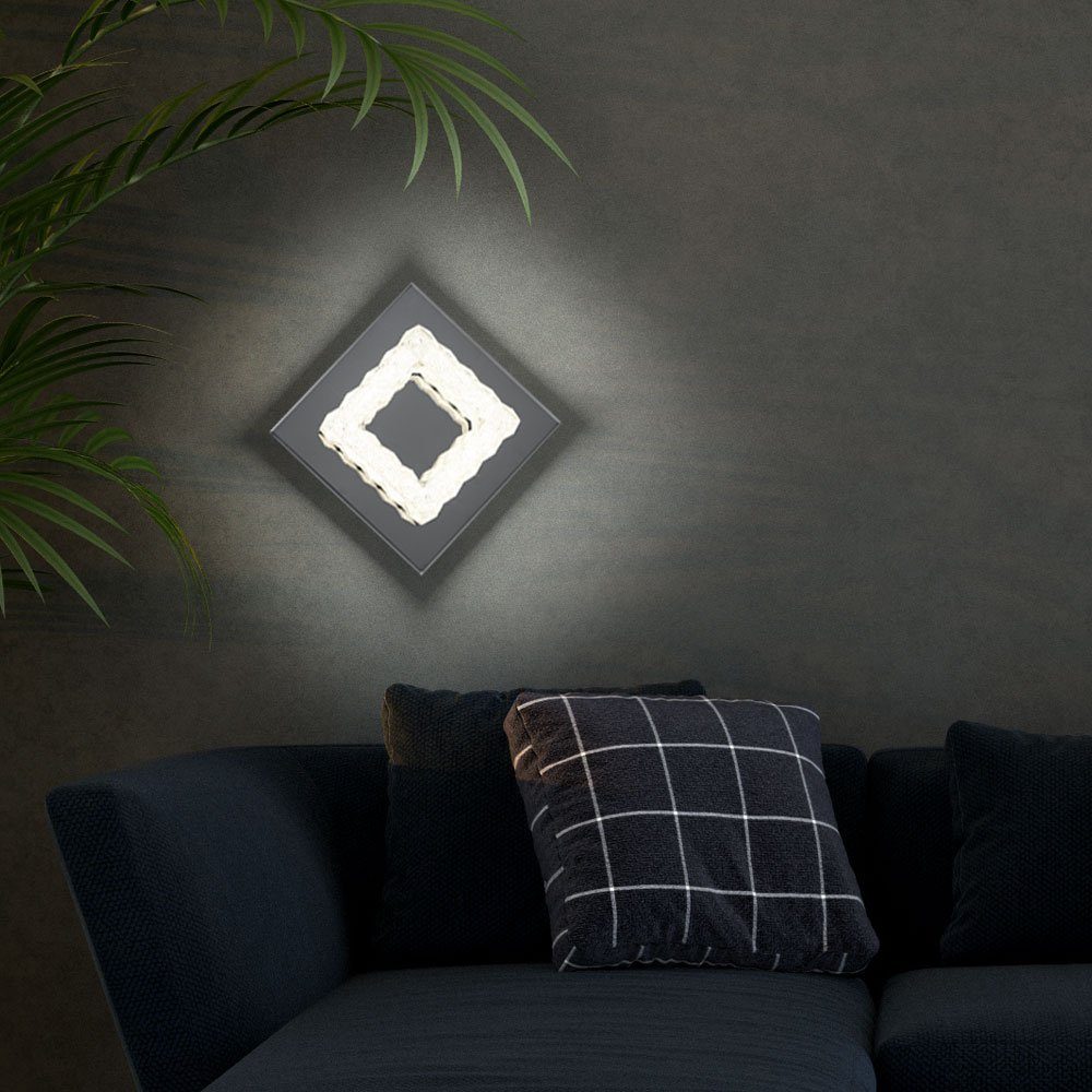 Wohn Wand Leuchte Wandleuchte, LED-Leuchtmittel verbaut, LED Neutralweiß, Strahler LED Kristall Globo Chrom Design Ess Zimmer fest