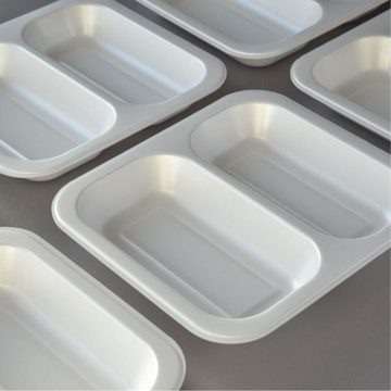 Lunchbox 200 Stück Siegelschalen 602, 2-fach, (262×247×40 mm), 1250 ml, weiß, laminiert, Menüschale 609 passend für Siegelgerät Thermobox