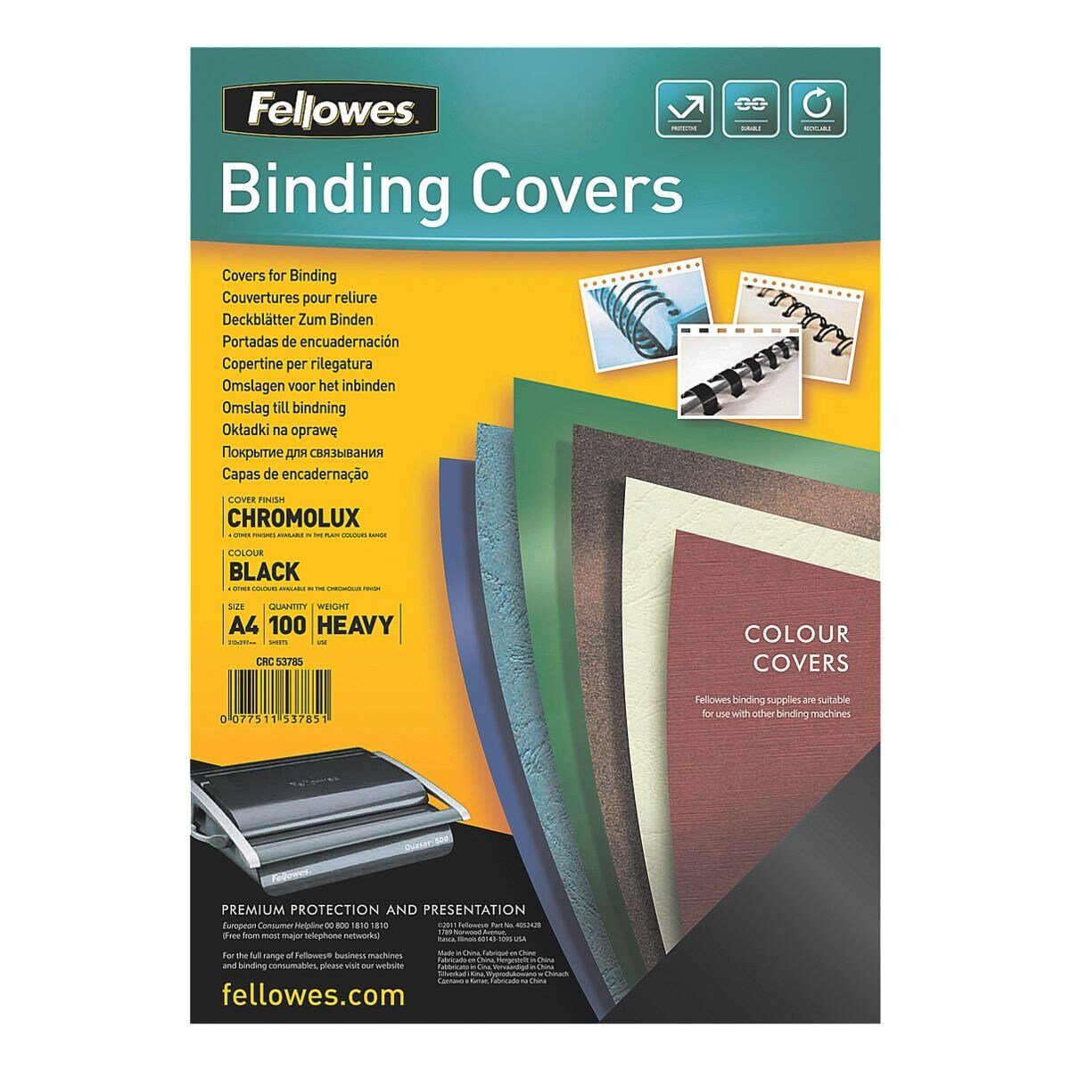 FELLOWES Papierkarton, Deckblätter zum Binden, 250 g/m², 100 Stück