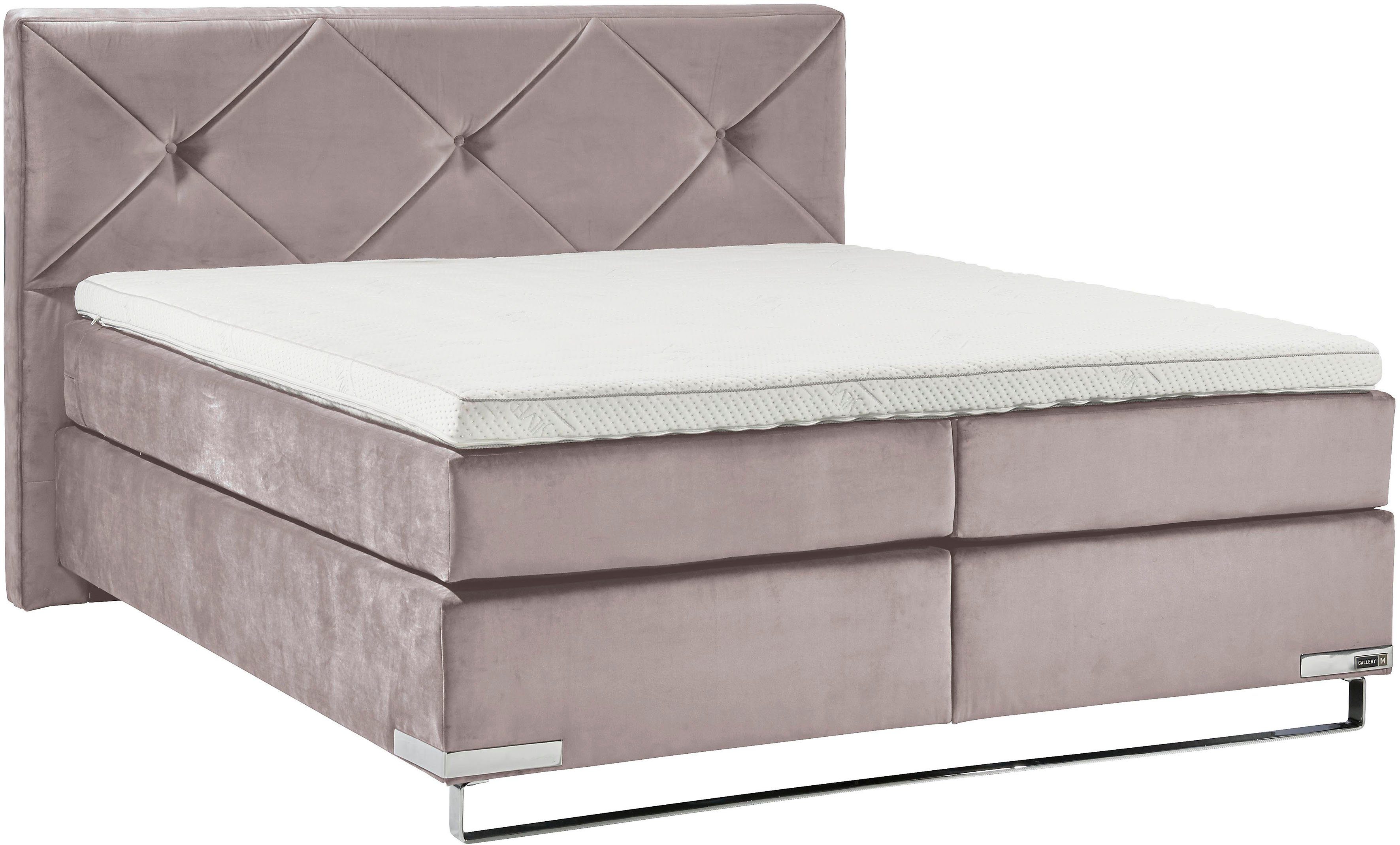 Musterring Boxspringbett Dubai, Kufe in Chrom, 3 Härtegrade, Kopfteil mit Knopfheftung