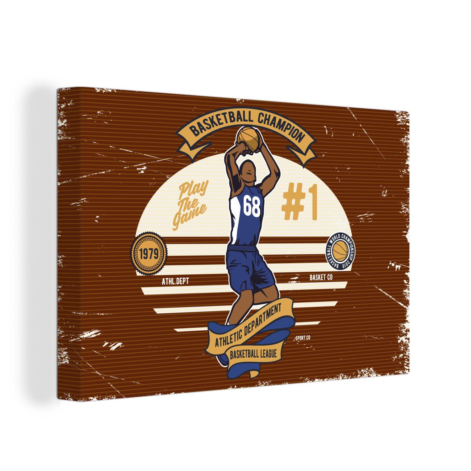 OneMillionCanvasses® Leinwandbild Mancave - Basketball - Retro - Rot, (1 St), Wandbild Leinwandbilder, Aufhängefertig, Wanddeko, 30x20 cm