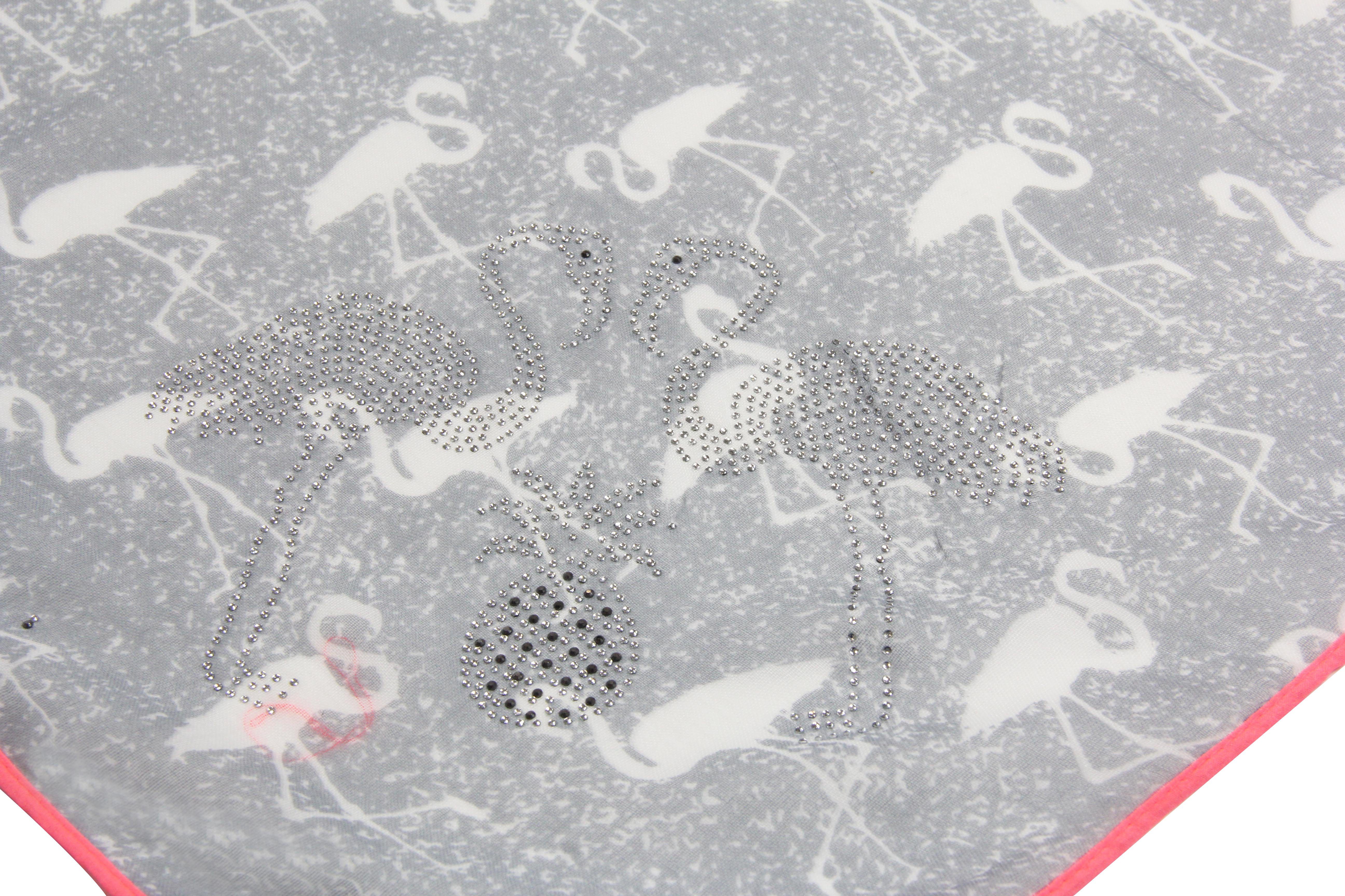 Vanessa & Melissa Modetuch Leichter Damen Schal, quadratisches Tuch mit, exotischem Palmen Pelikan Flamingo Print und Strass Steinchen