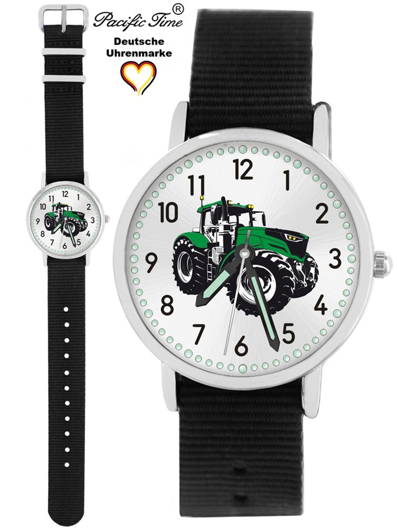 Pacific Time Quarzuhr Kinder Armbanduhr Traktor grün Wechselarmband, Mix und Match Design - Gratis Versand schwarz