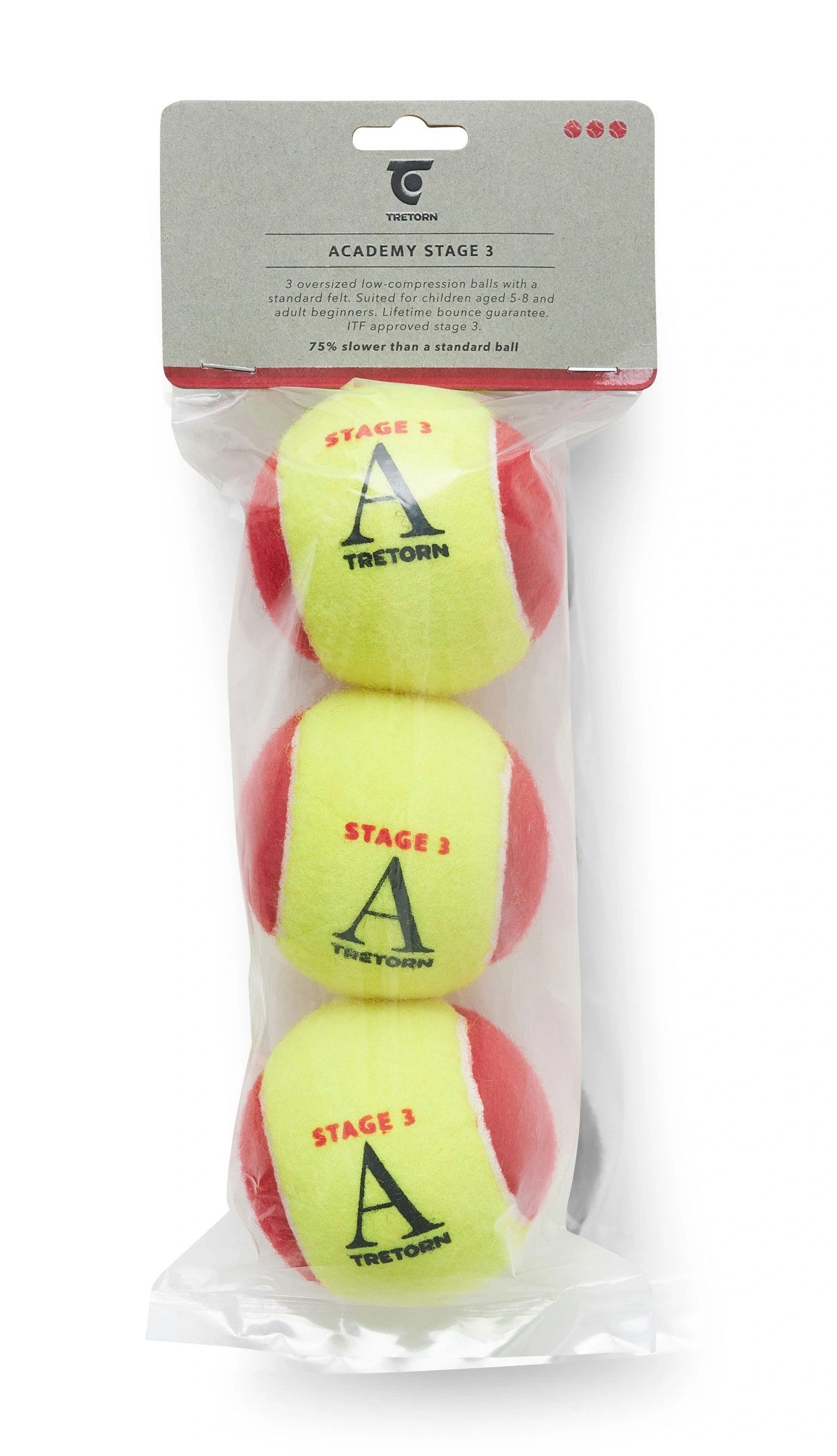 Tretorn Tennisball Methodikbälle Stage 3 Academy Red Felt rot/gelb 3er Beutel