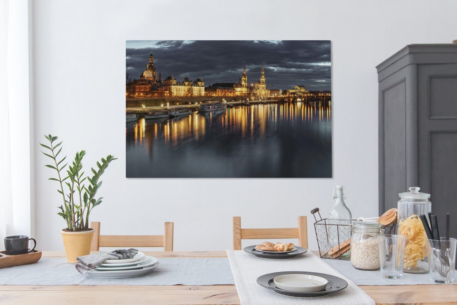 OneMillionCanvasses® cm St), für Wohnbereiche, Gemälde, (1 deutschen 120x80 XXL, der Stadtbilds Panorama Dresden, Stadt alle großes, des Wandbild Leinwandbild