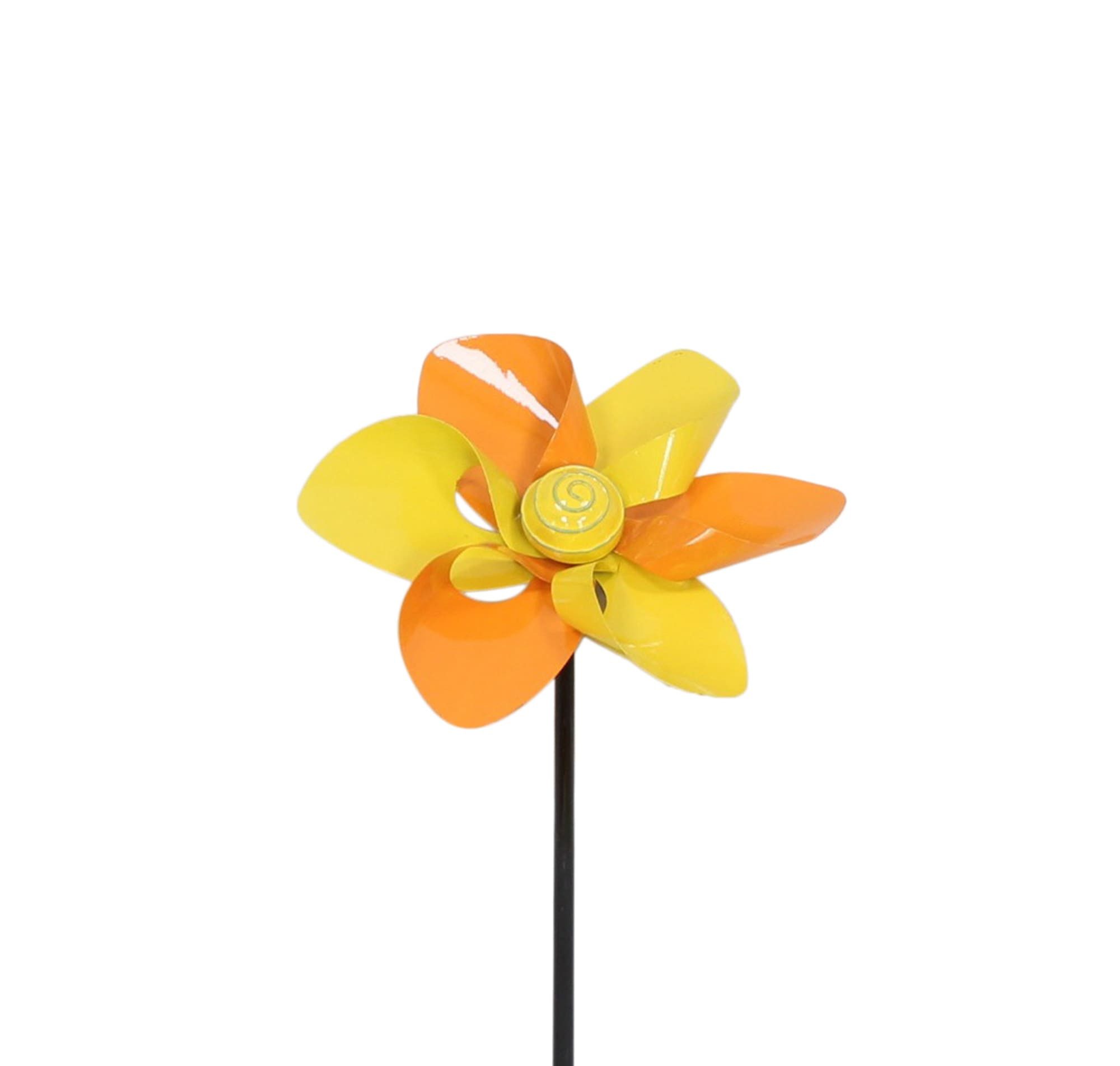 Dekoleidenschaft Windrad "Sommer" aus Metall gelb / orange, Windspiel 113 cm hoch Gartenstecker, Dekostecker wetterfest, Gartendeko für Draußen